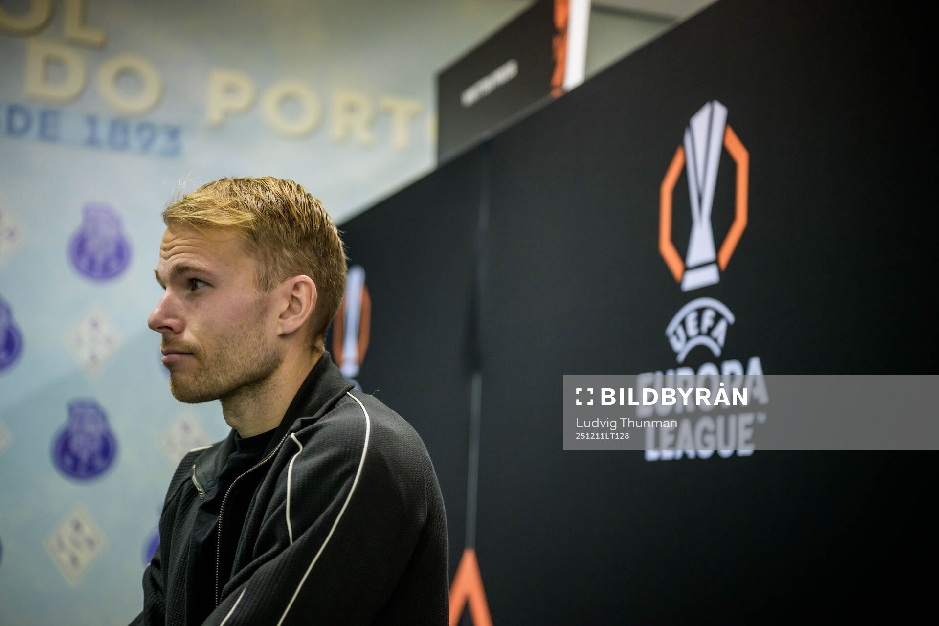 Oscar Lewicki of Malmö FF is being interviewed by the media