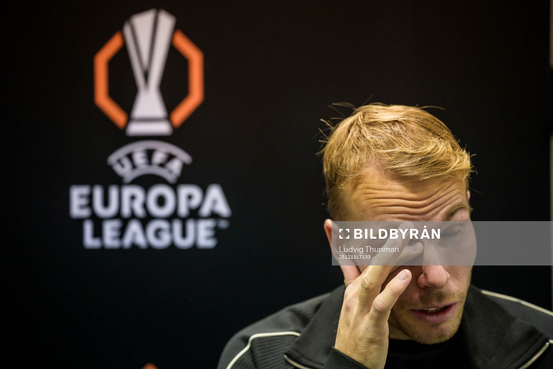 Oscar Lewicki of Malmö FF is being interviewed by the media