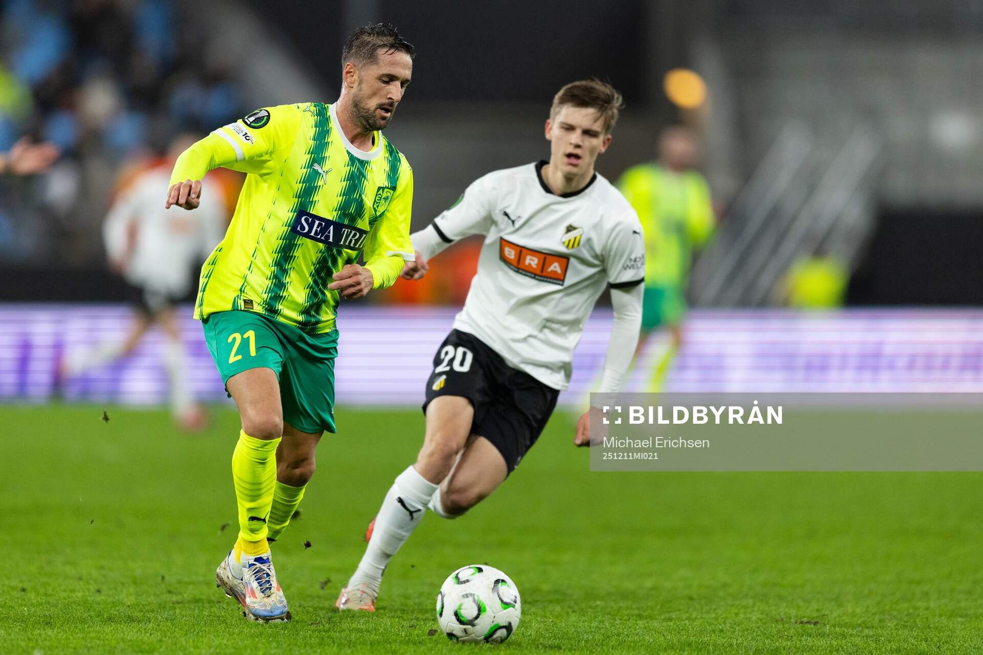 Jorge Miramon of AEK Larnaca and Adrian Svanbäck of Häcken