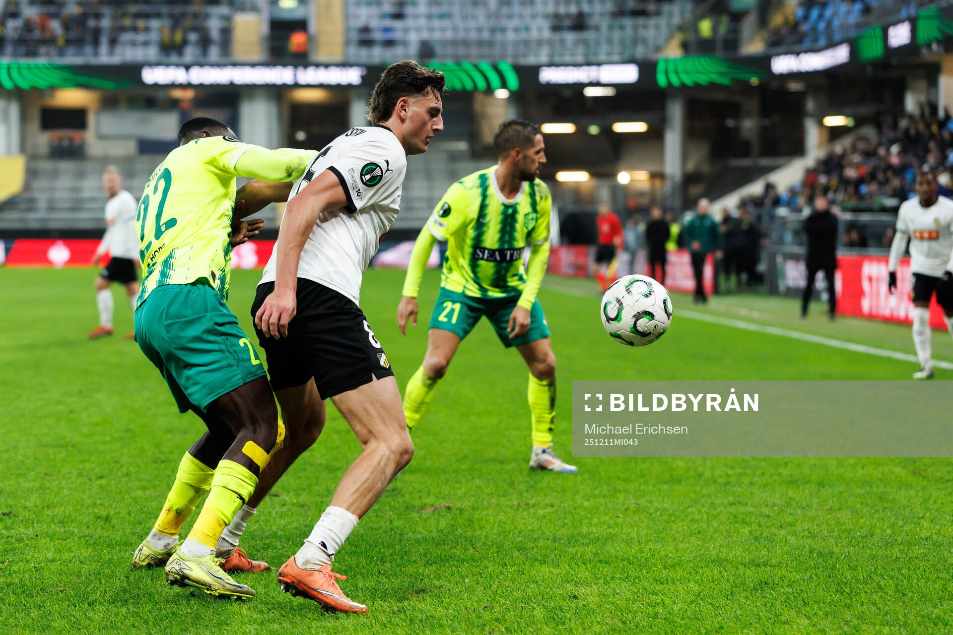 Elohor Godswill of AEK Larnaca and Silas Andersen of Häcken