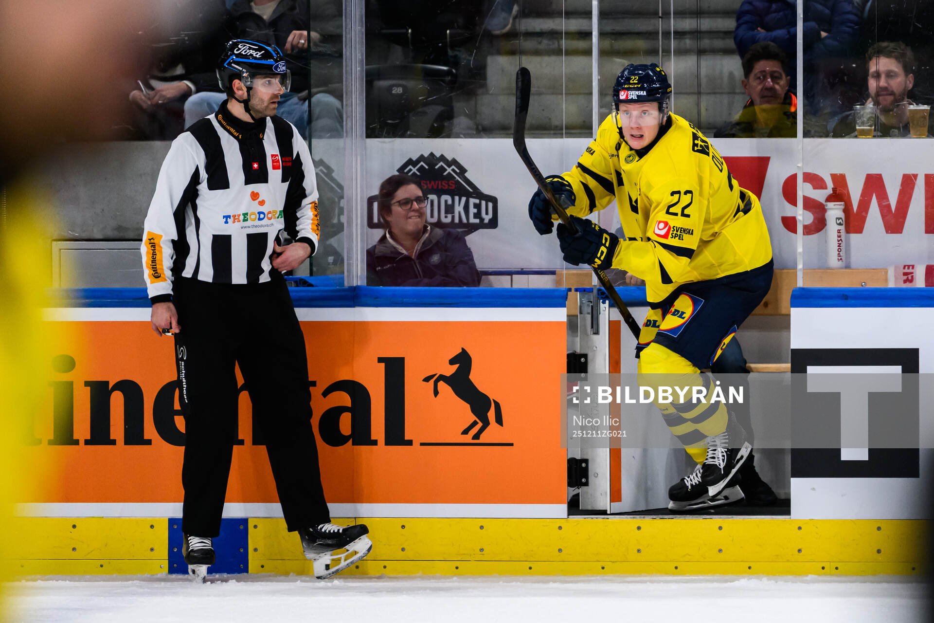 Fredrik Olofsson of Sweden in the ice hockey game between