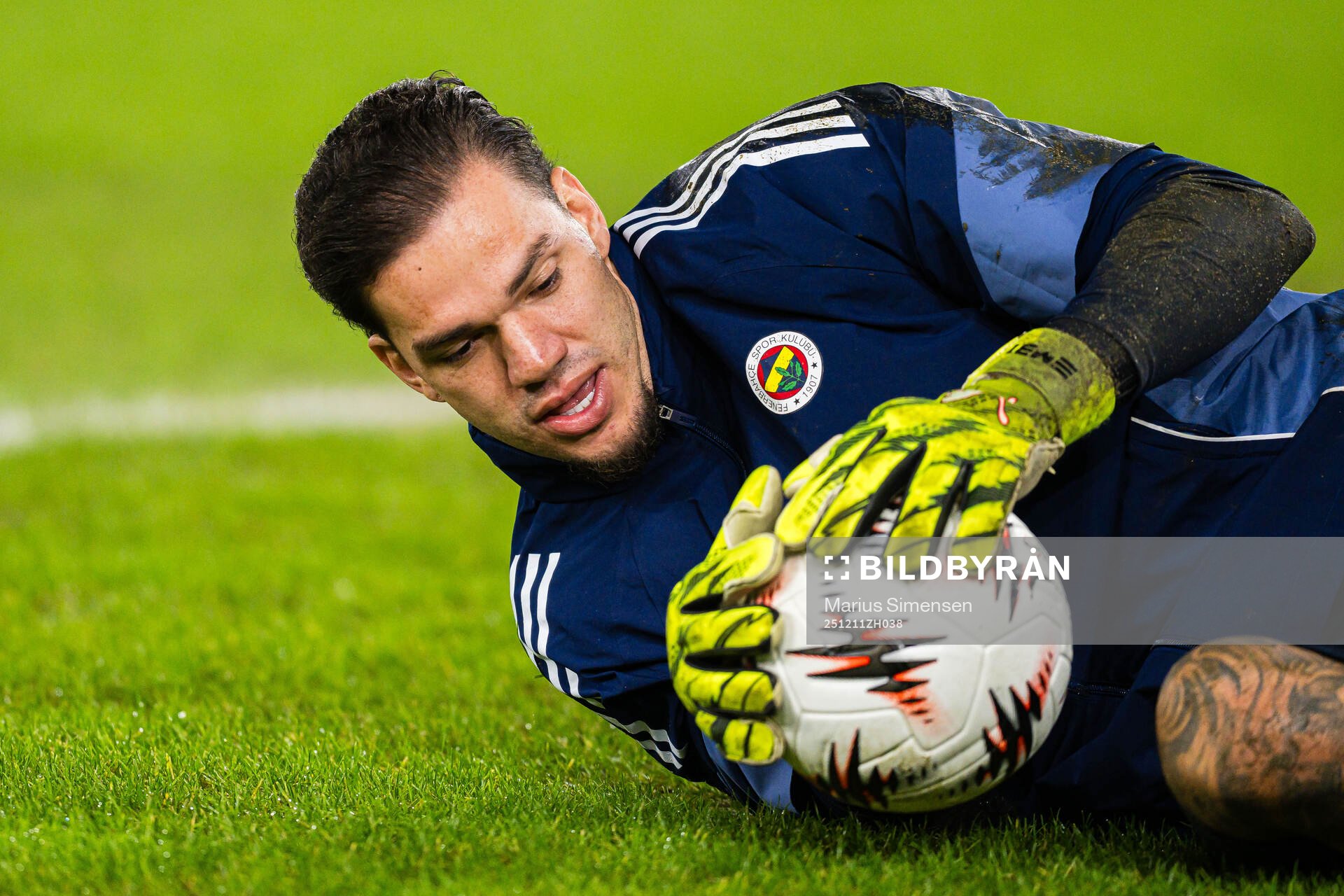 Goalkeeper Ederson of Fenerbahce warms up