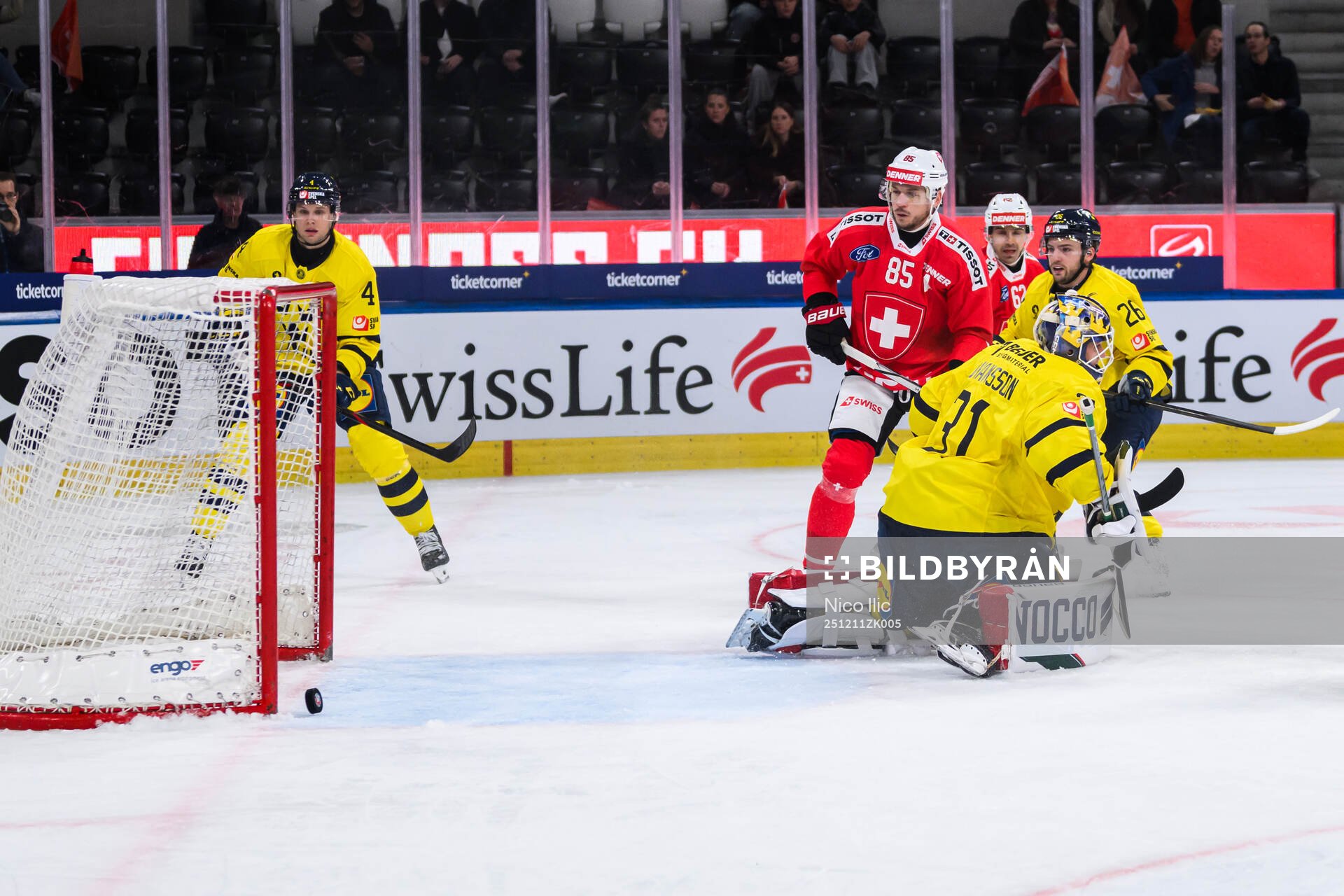 Goalkeeper Lars Johansson of Sweden in the ice hockey game