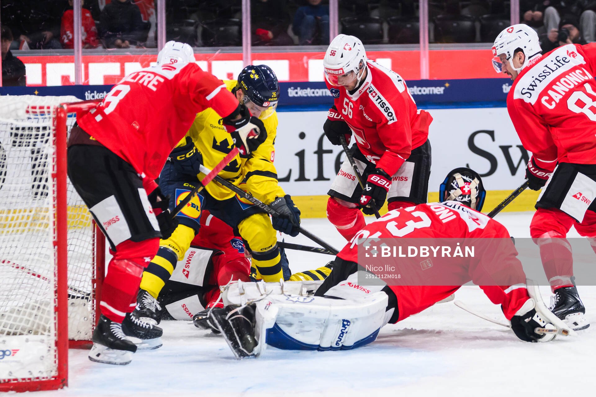 Erik Brännström of Sweden in the ice hockey game between