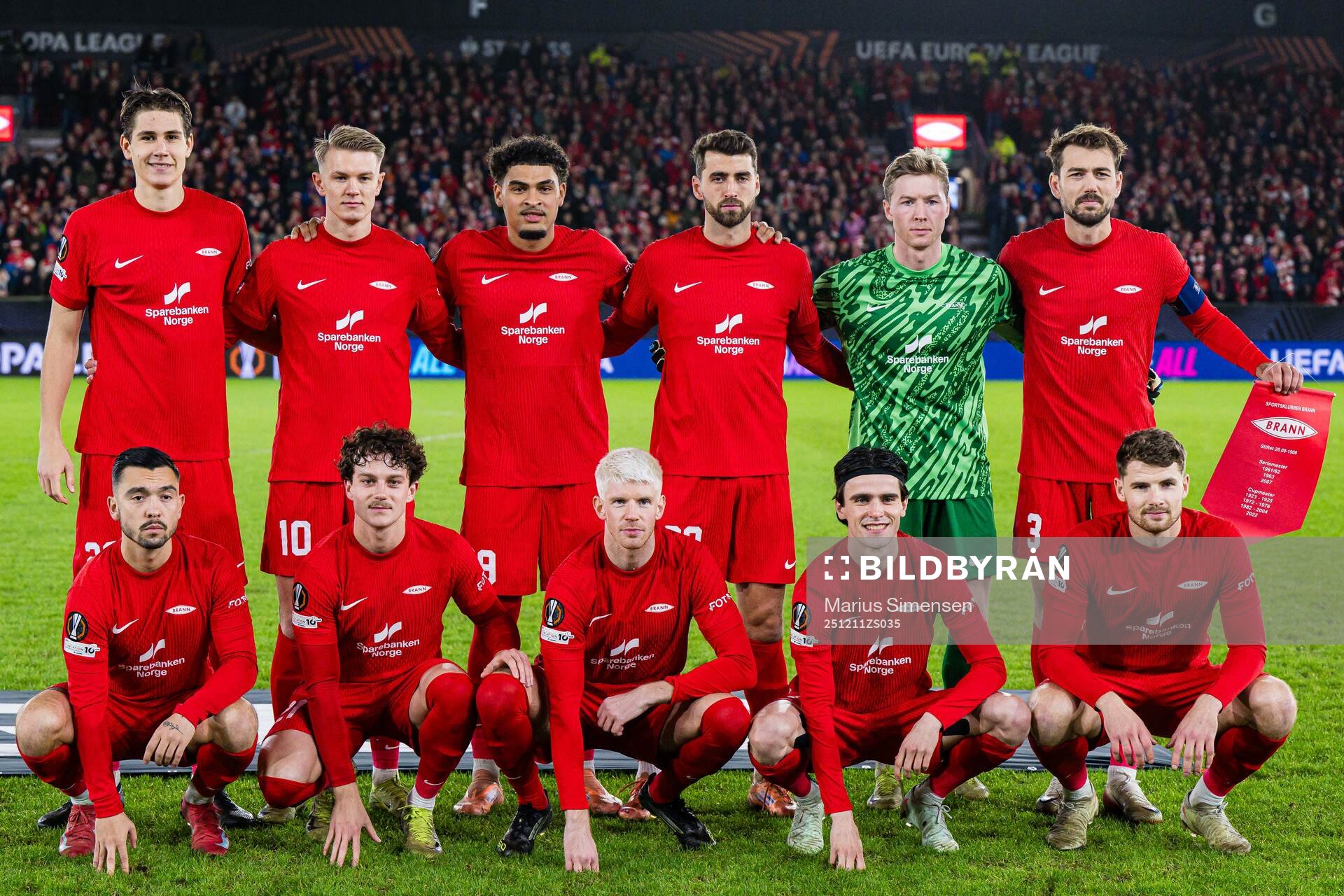 The starting eleven of Brann, from the top left; Eivind