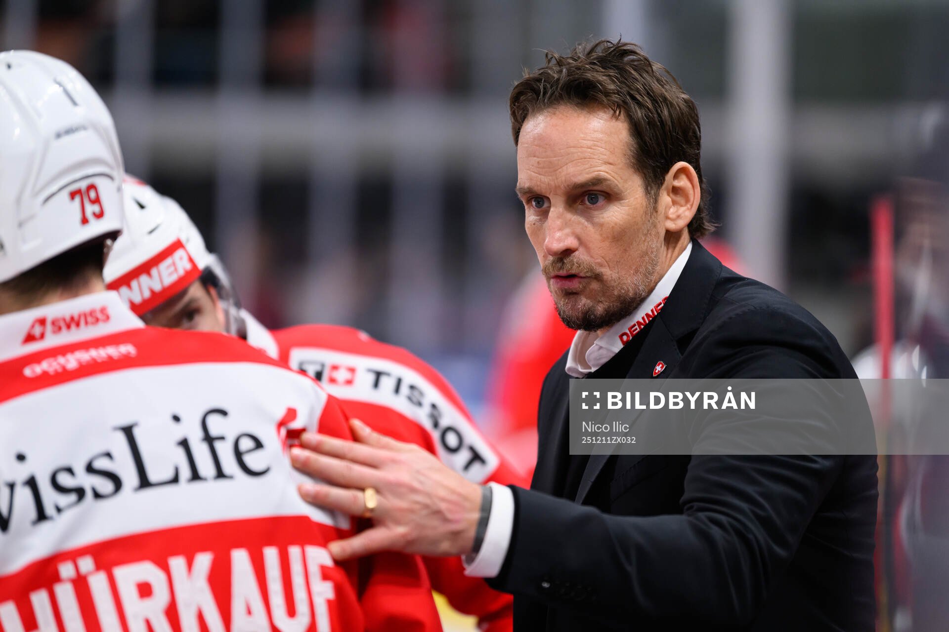 Coach Patrick Fischer of Switzerland in the ice hockey game