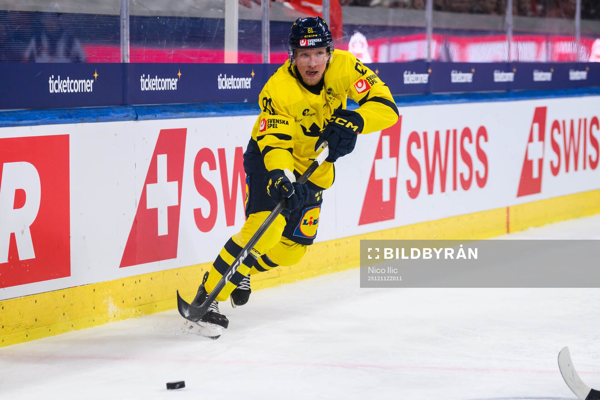 Marcus Sylvegård of Sweden in the ice hockey game between