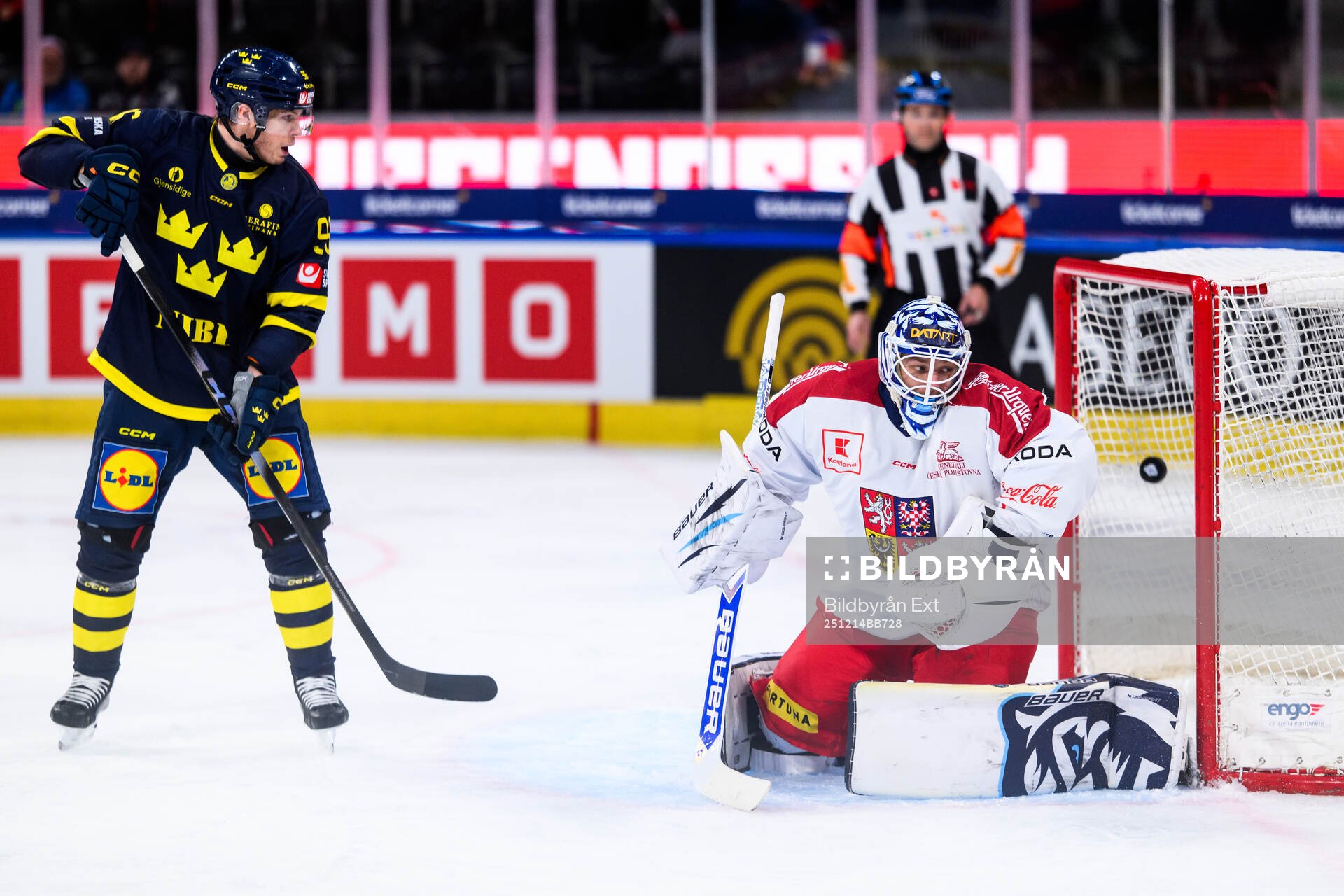 Goaltender Petr Kvaca of Czech Republic lets in 0-1 in the