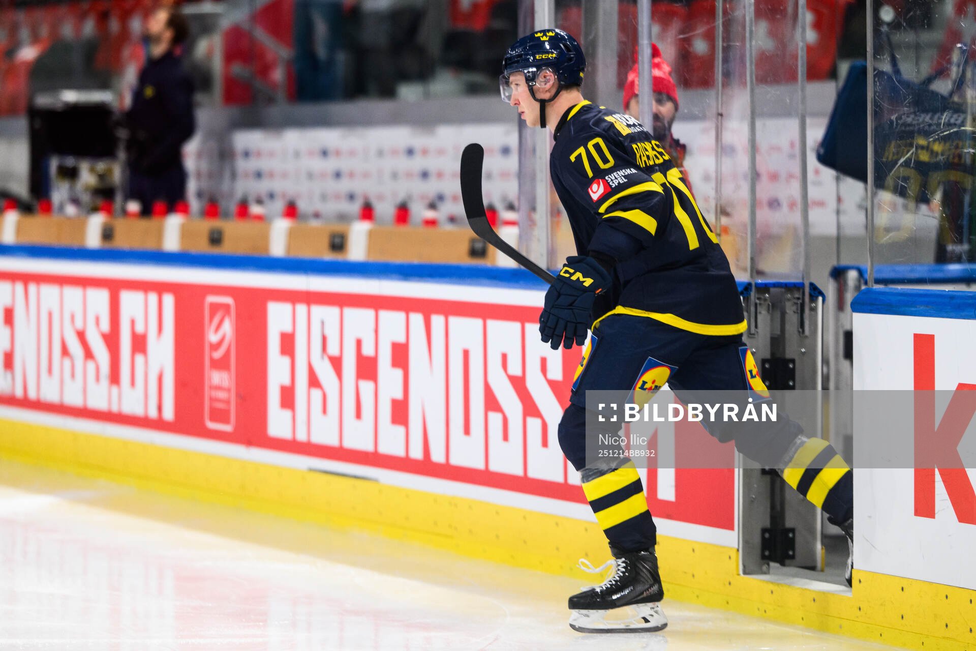 Dennis Rasmussen of Sweden in the ice hockey game between