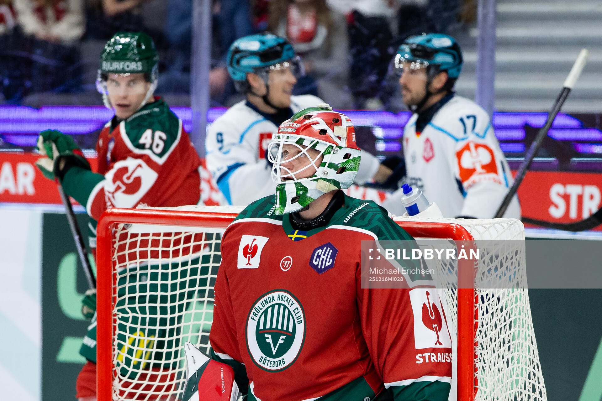 Goaltender Lars Johansson looks dejected