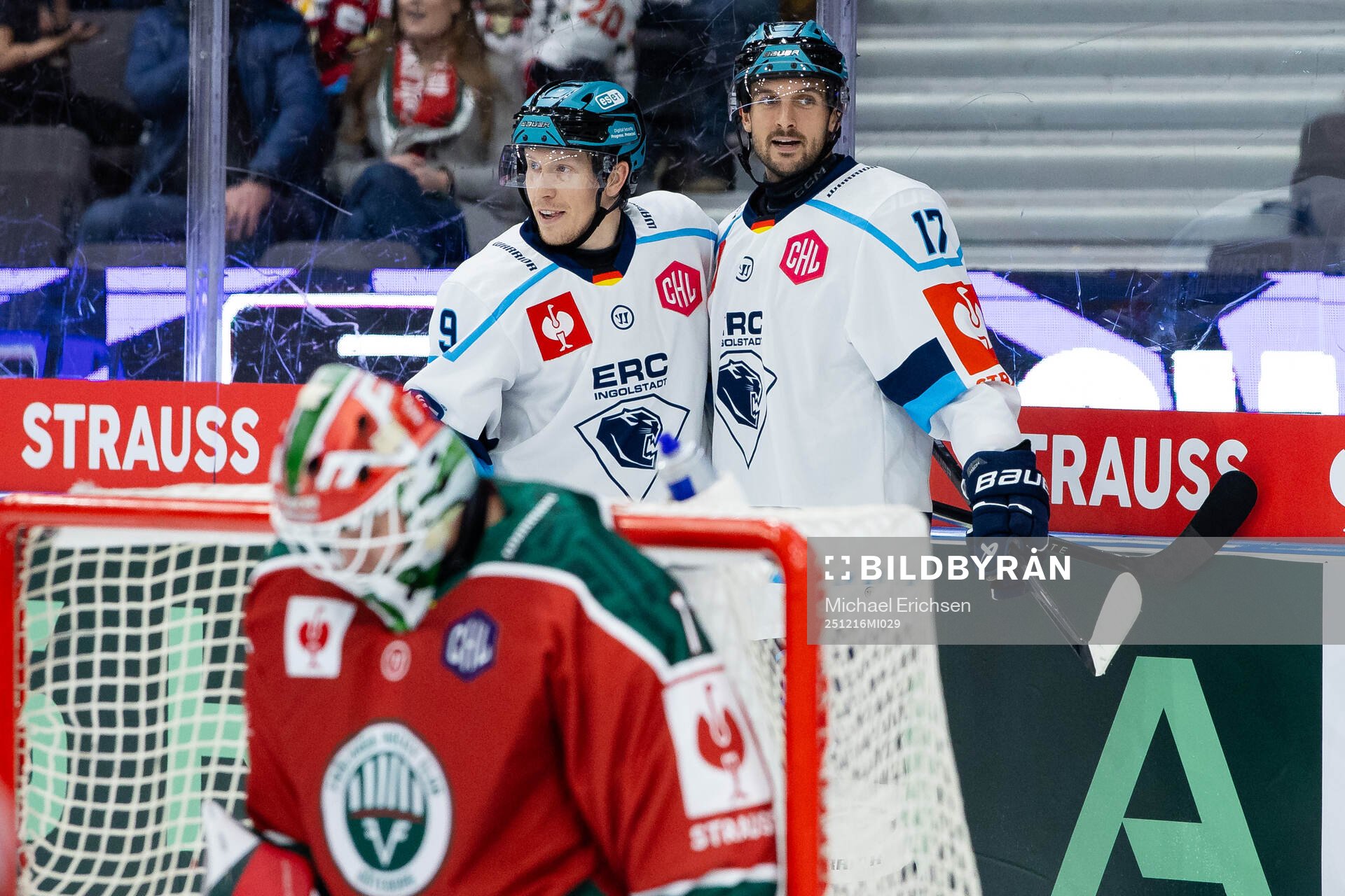 Abbott Girduckis of Ingolstadt celebrates 1-2 with team