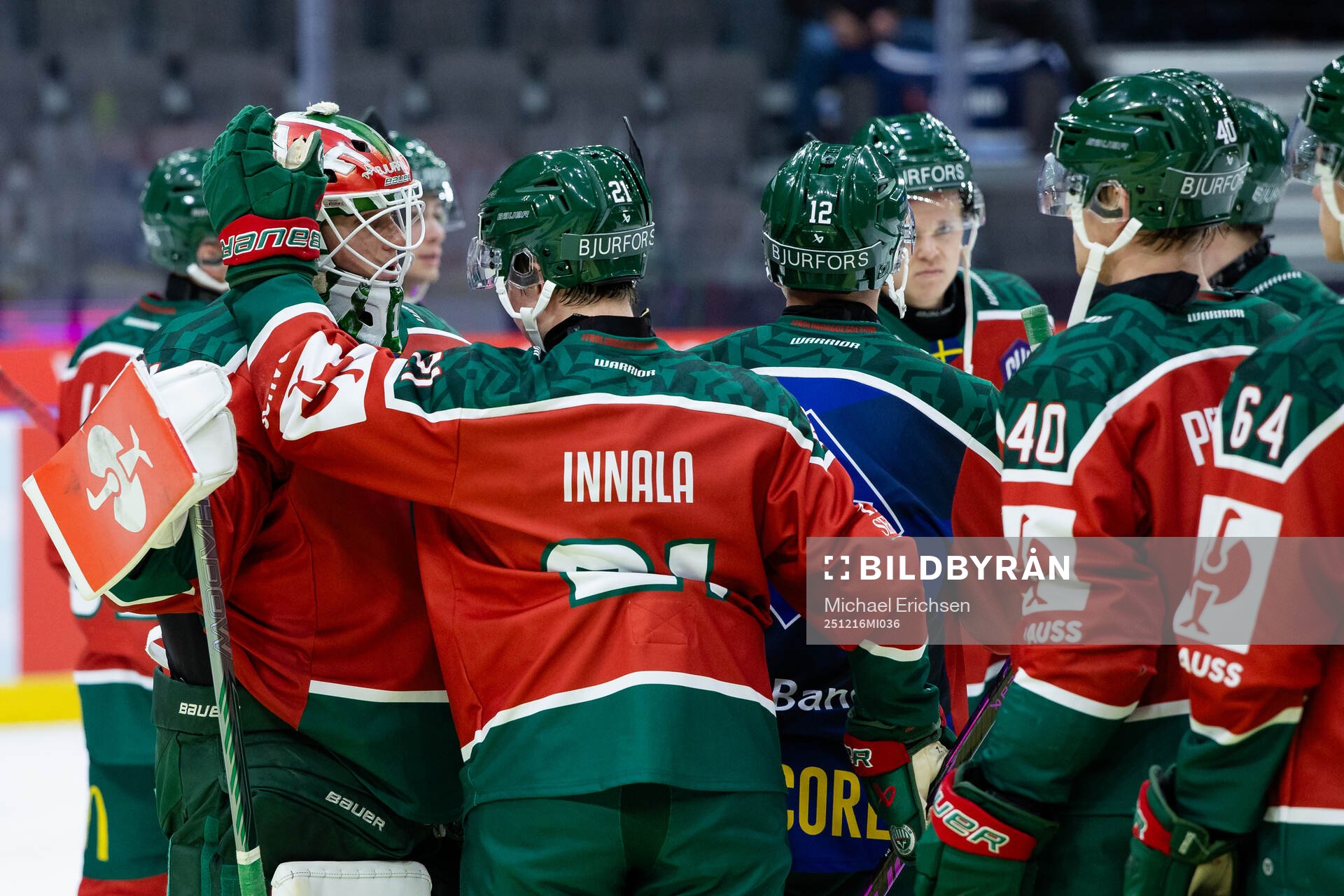 Goaltender Lars Johansson of Frölunda celebrates with team