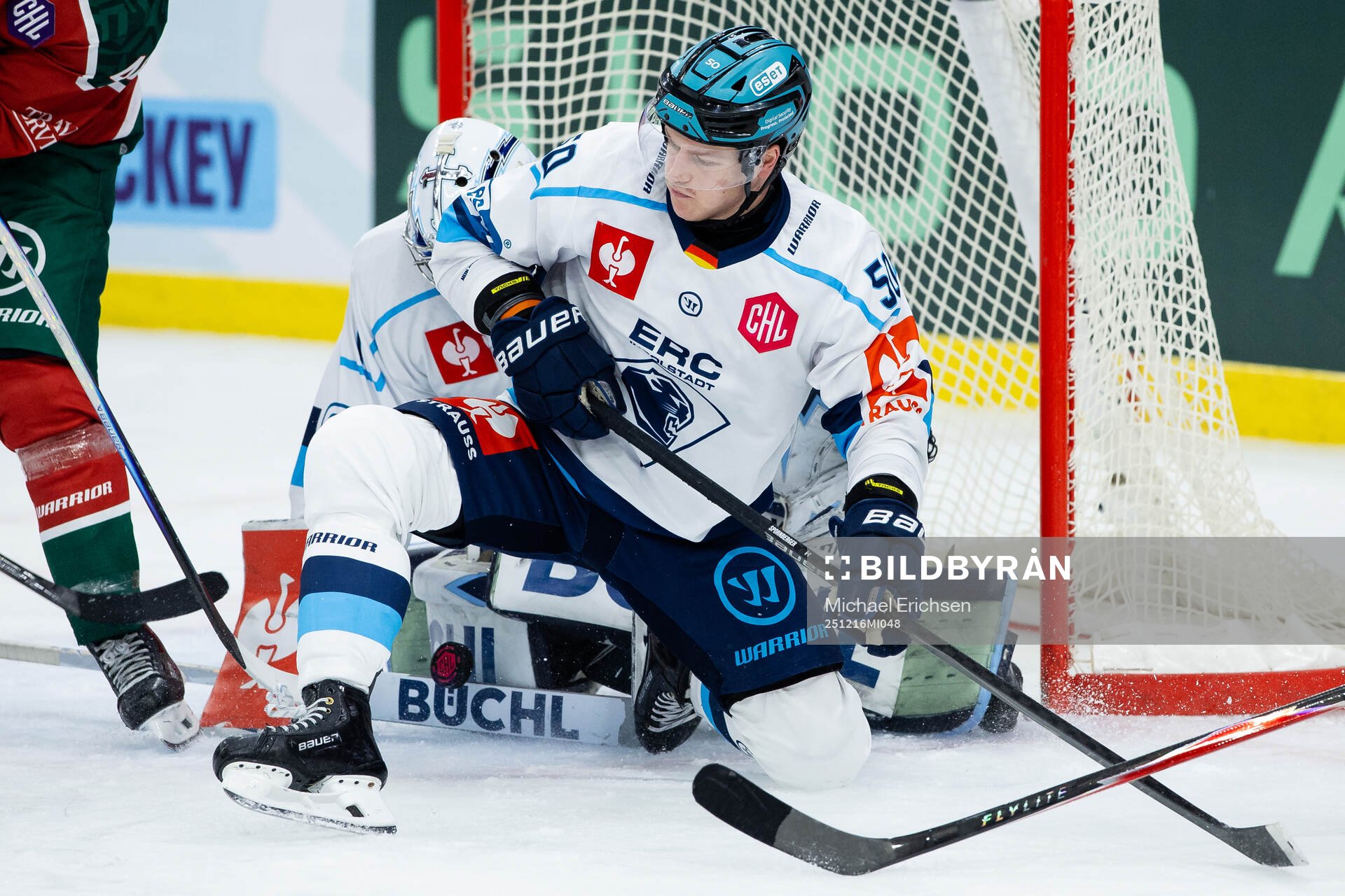 Goaltender Nico Pertuch and Peter Spornberger of Ingolstadt