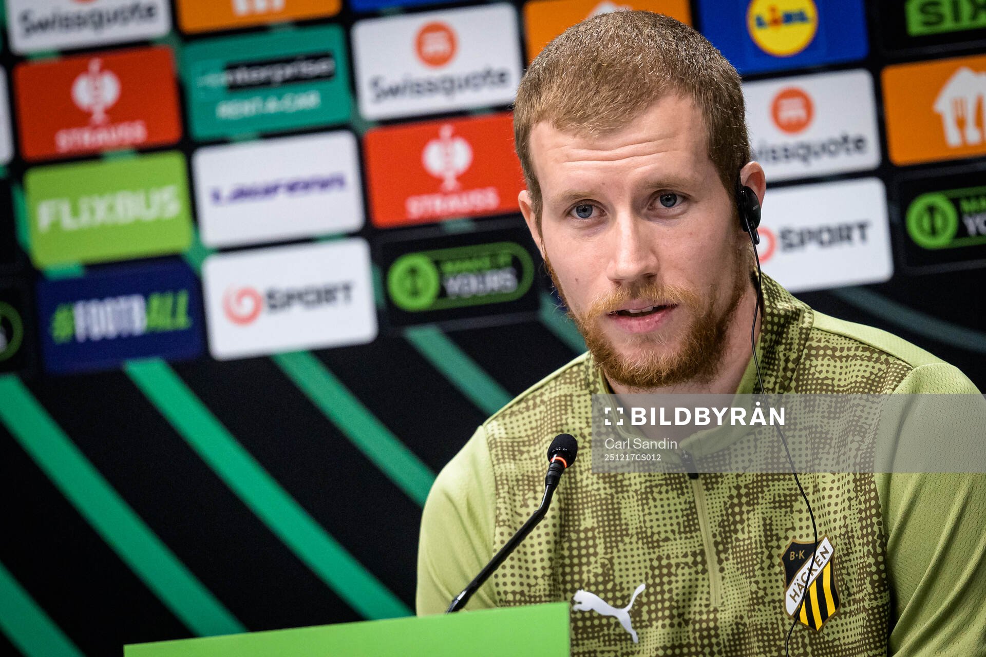 Simon Gustafson of Häcken at a press conference with
