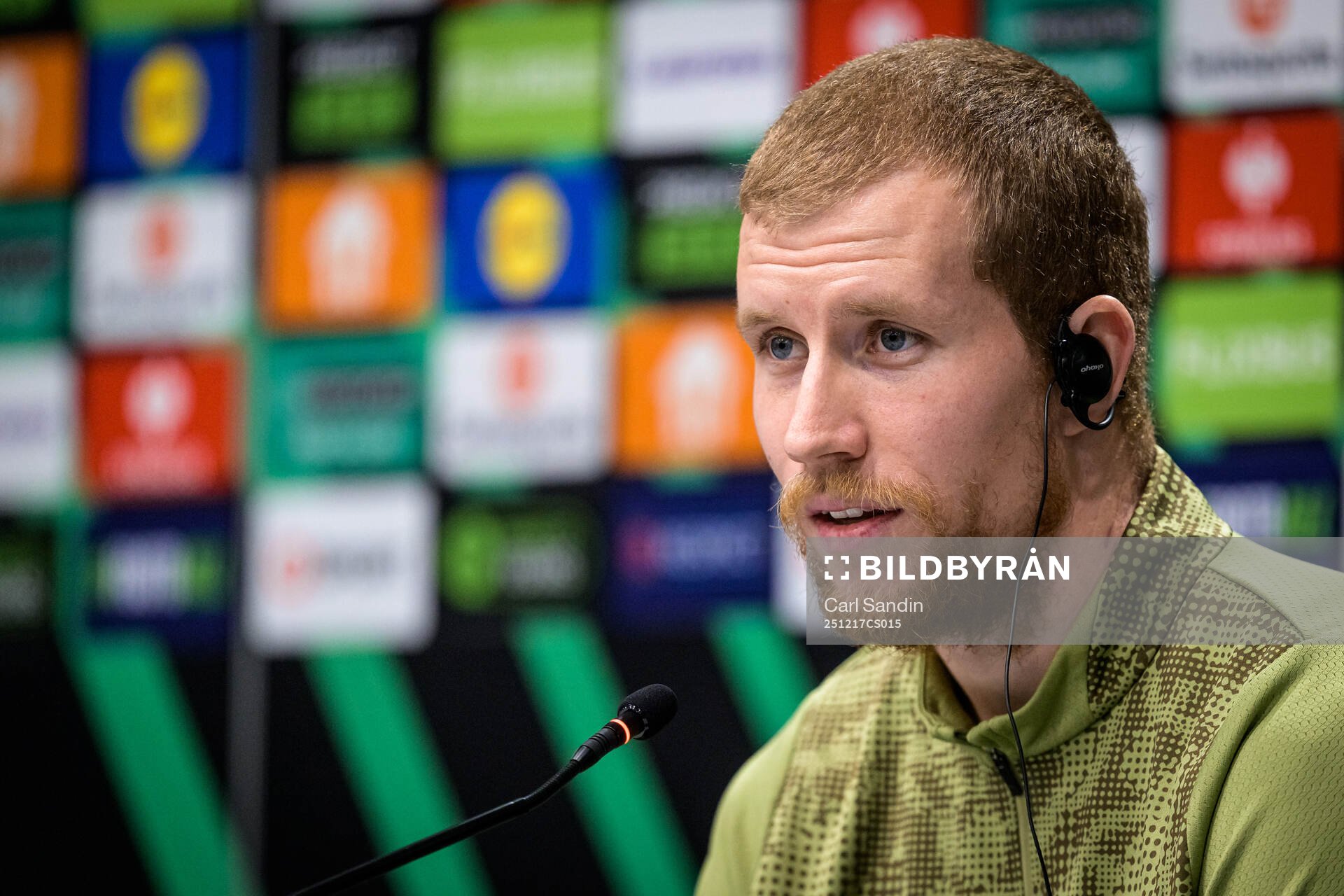 Simon Gustafson of Häcken at a press conference with