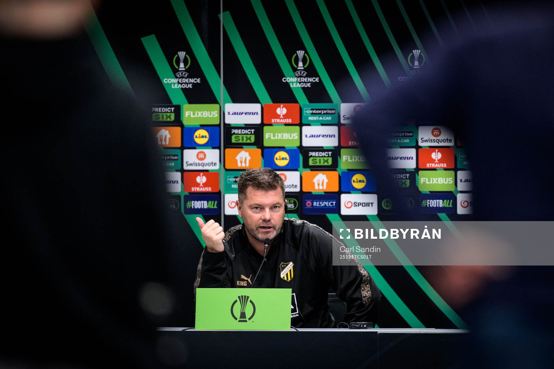 coach Jens Gustafsson of Häcken at a press conference with