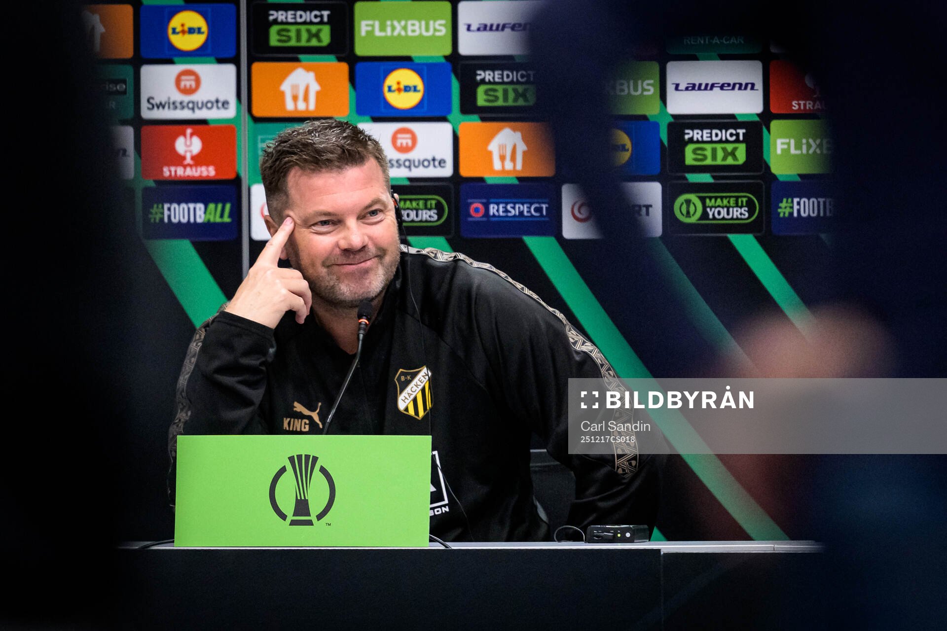 coach Jens Gustafsson of Häcken at a press conference with