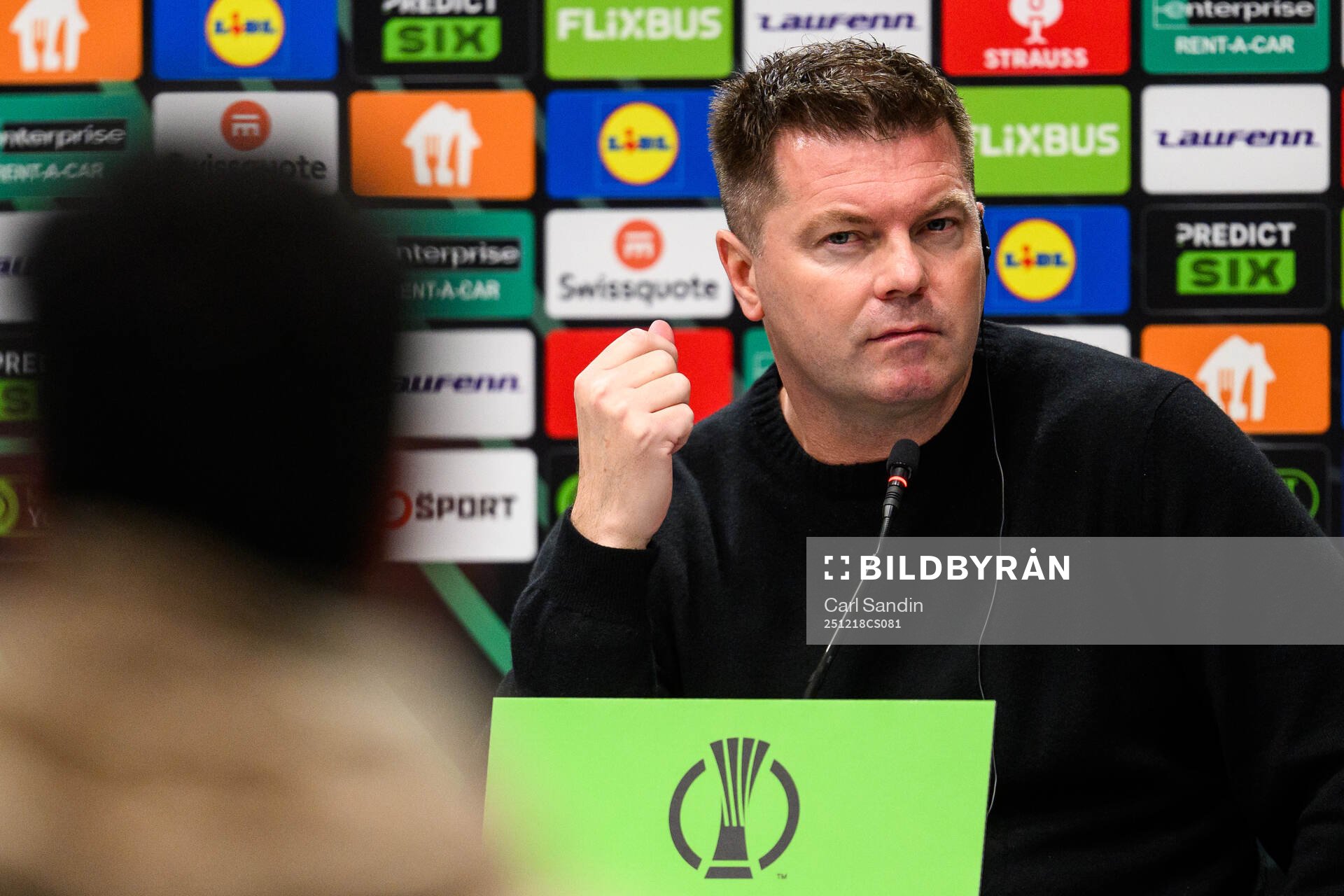 coach Jens Gustafsson of Häcken at a press conference