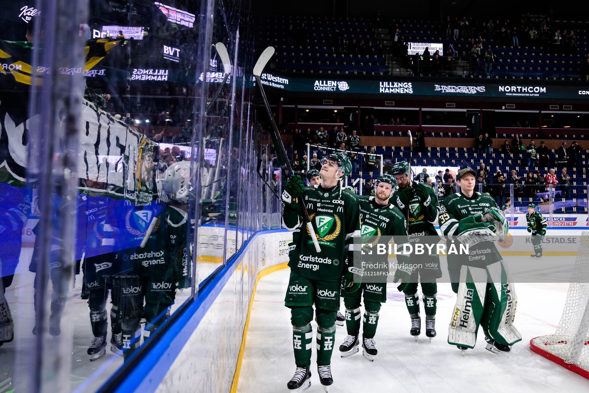 Färjestads Lucas Forsell, Axel Bergkvist och målvakt