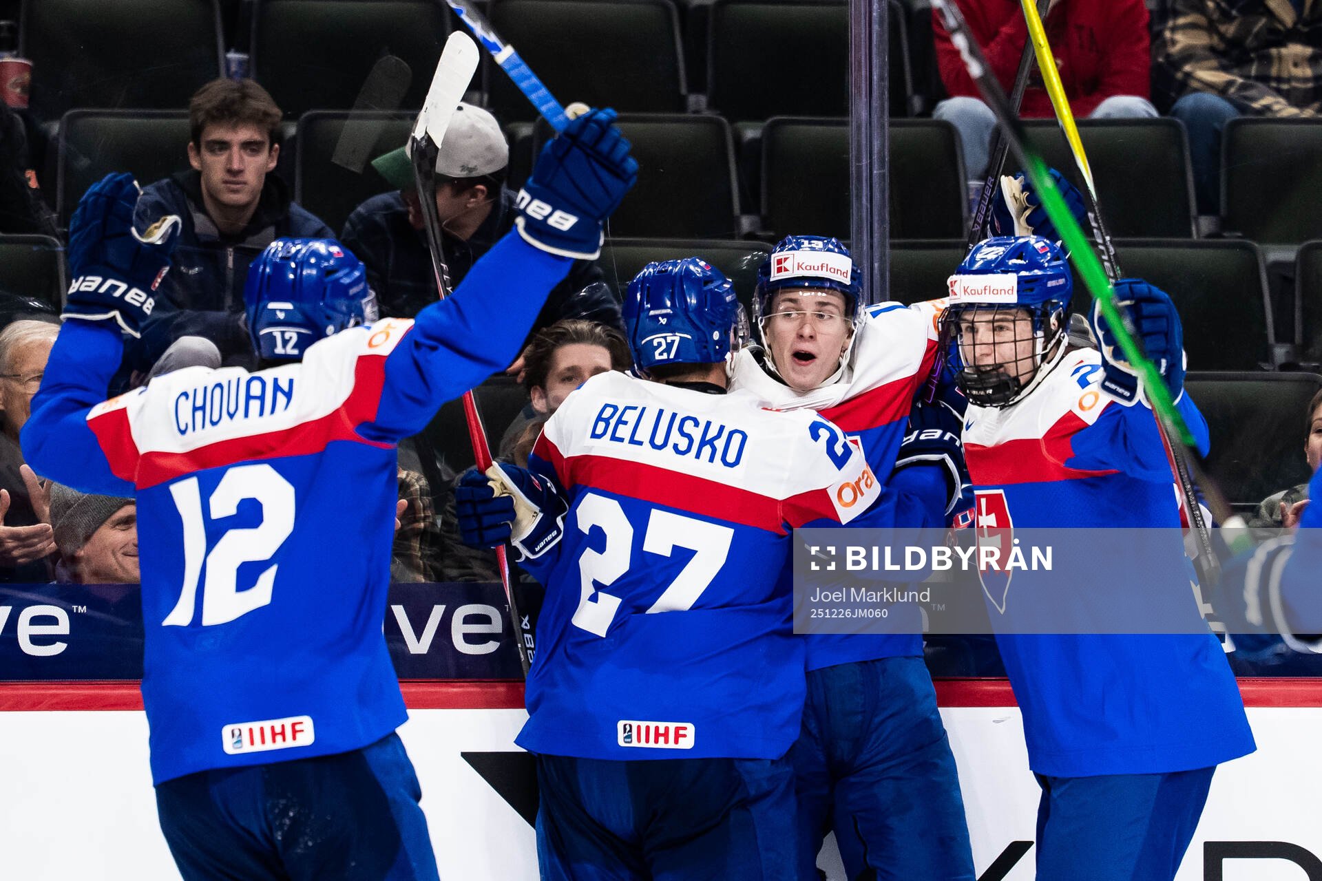 Tobias Tomik of Slovakia celebrates with team mates