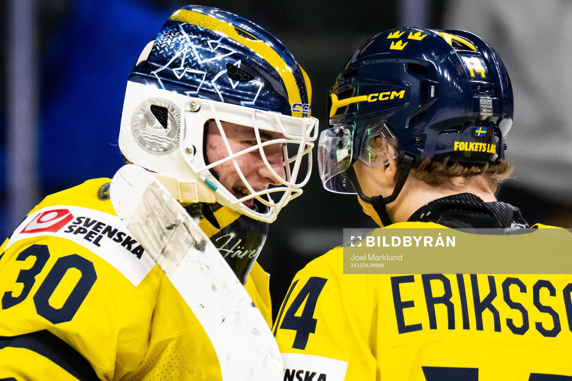 Goaltender Love Härenstam and Linus Eriksson of Sweden
