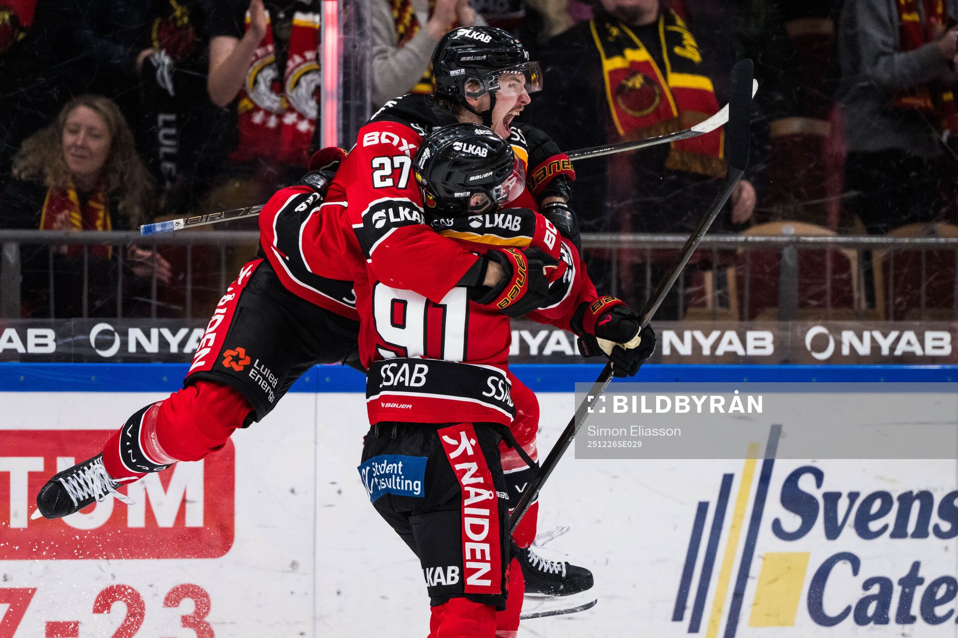 Luleås Oskari Laaksonen och Brian O'Neill jublar