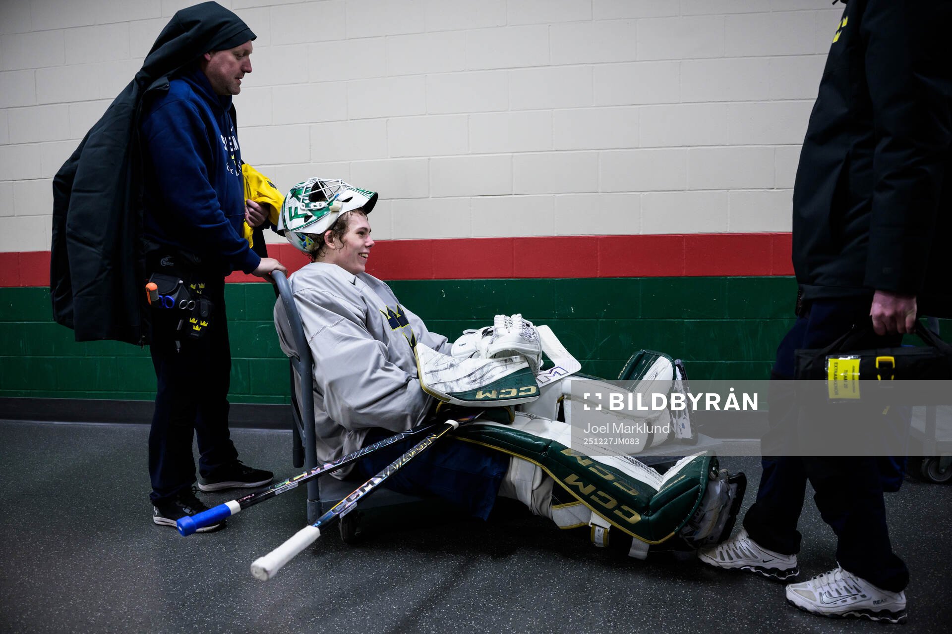 Goaltender Måns Goos of Sweden at a practice session