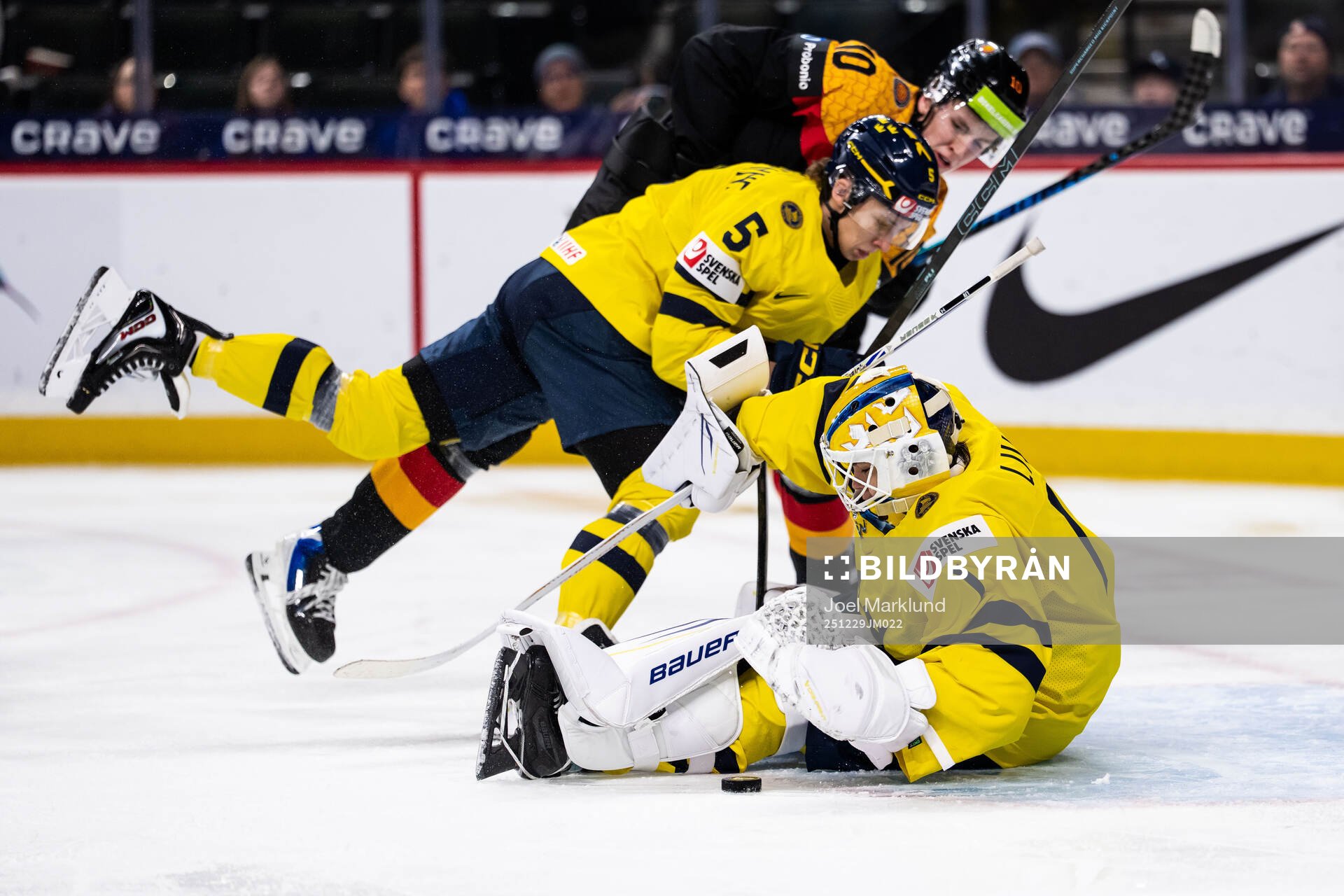 Sascha Boumedienne and goaltender Herman Liv of Sweden