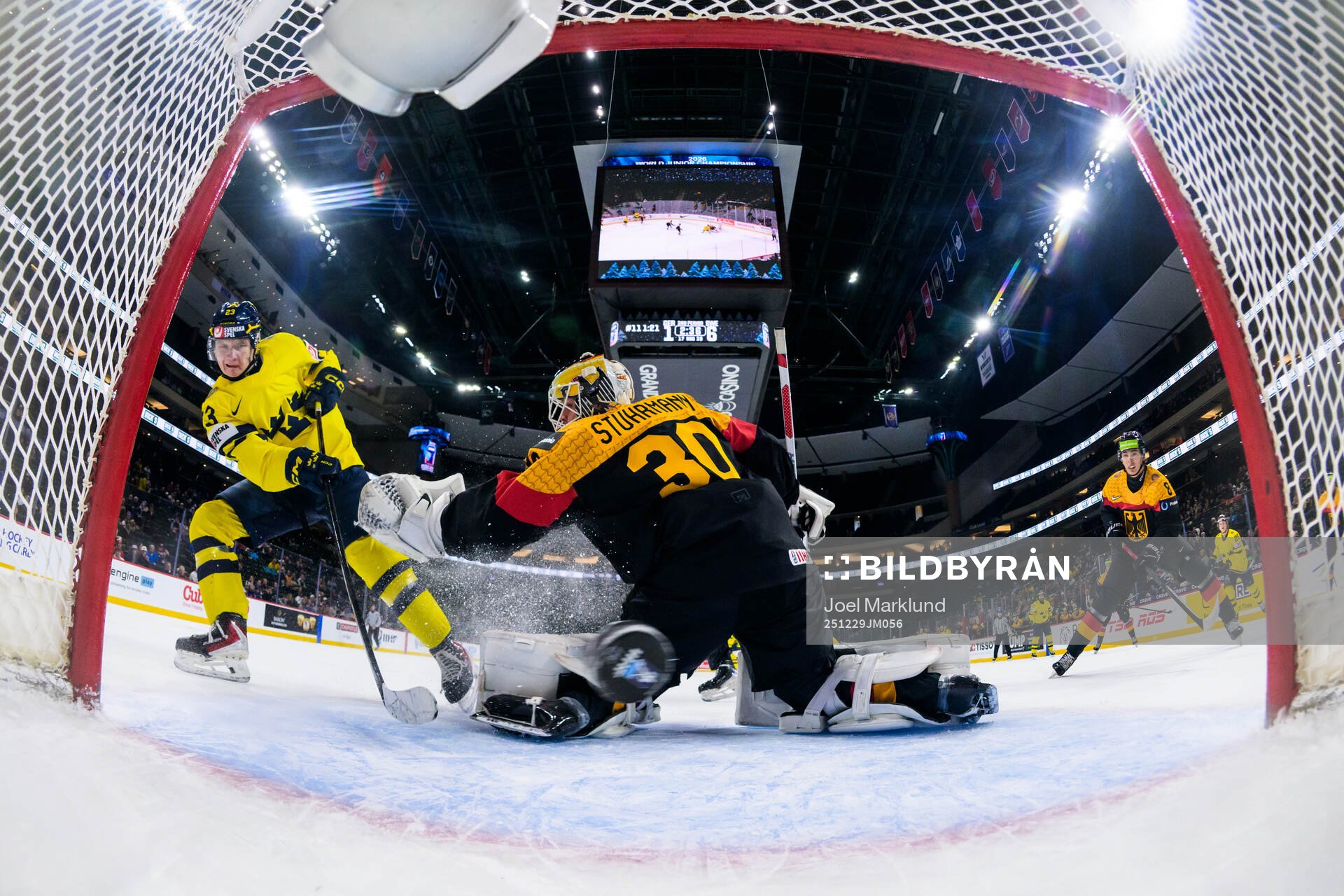 Liam Danielsson of Sweden scores the 1-7 goal behind