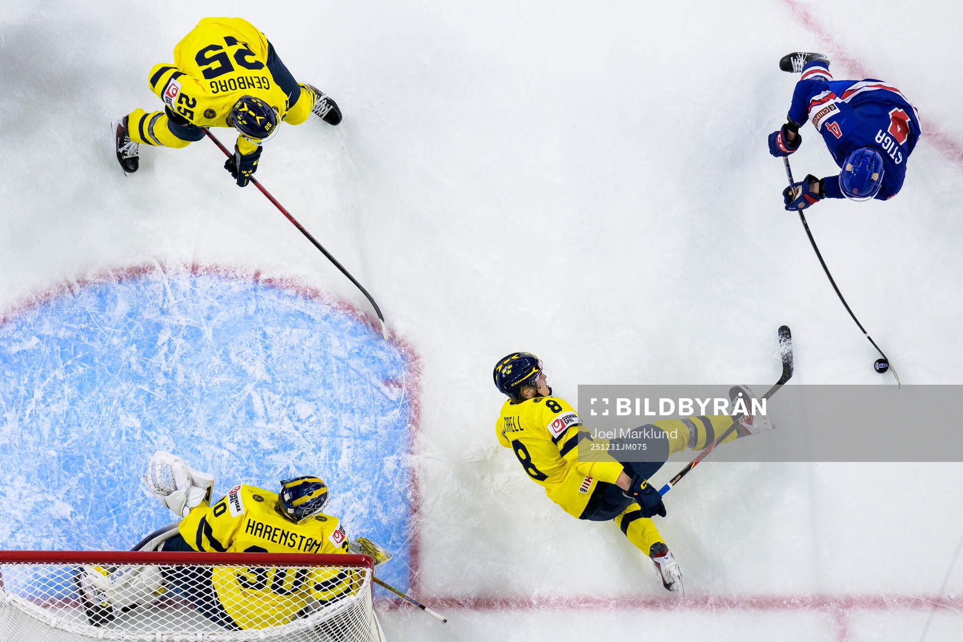 Eddie Genborg, goaltender Love Härenstam and Felix Carell