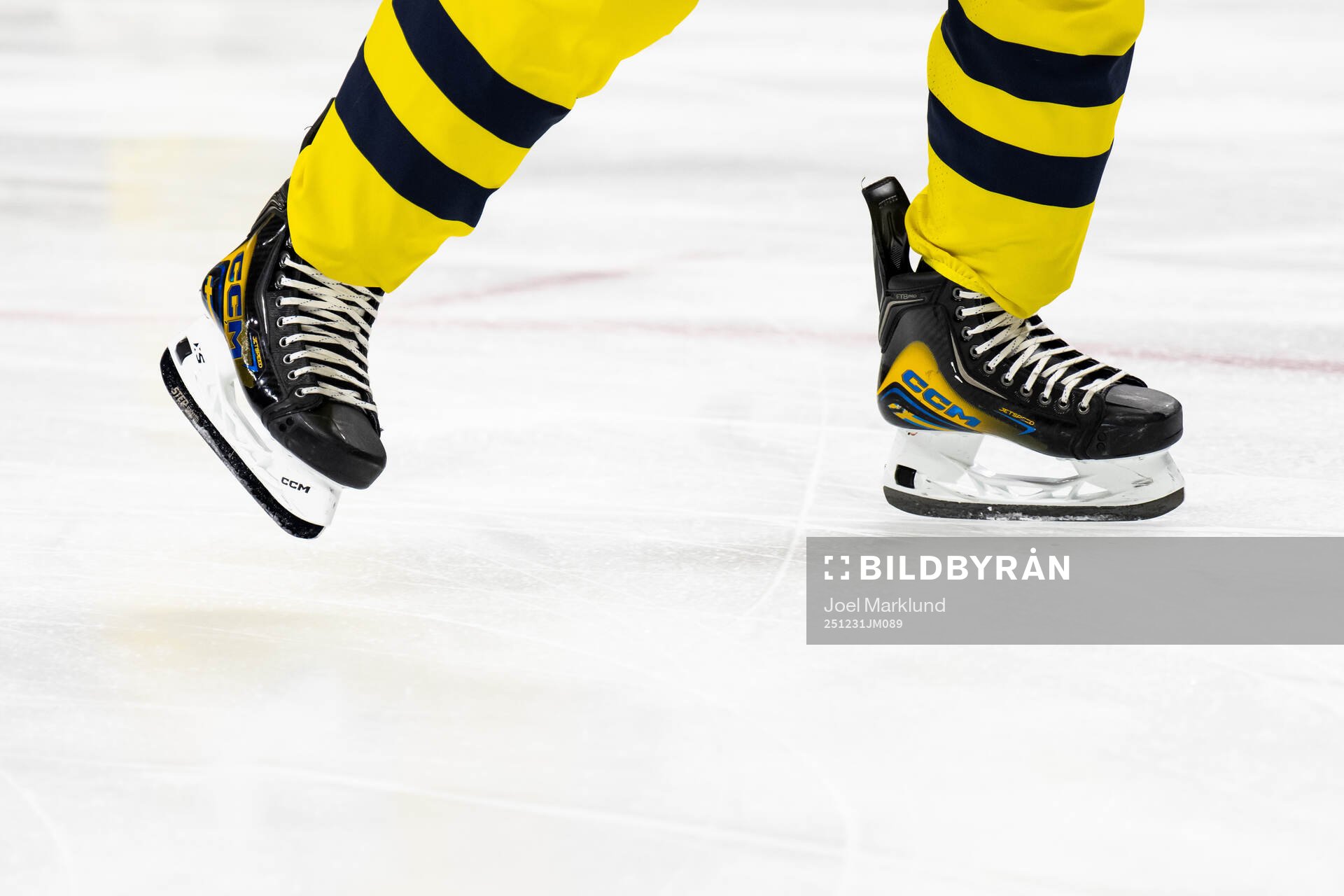 Skates of Viggo Björck of Sweden at warm-up