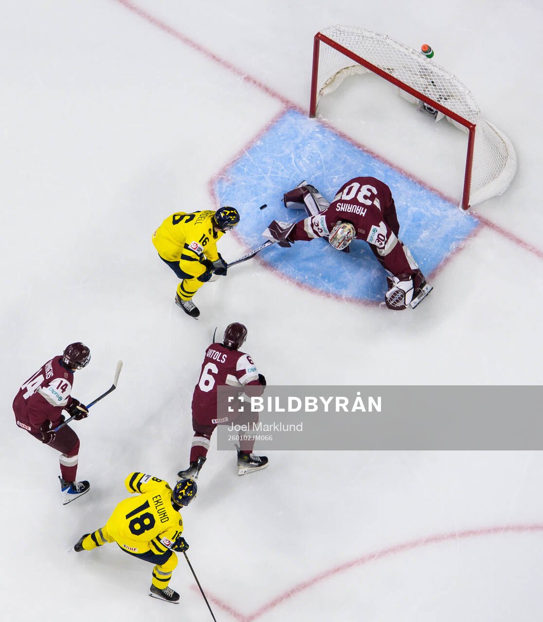 Anton Frondell of Sweden scores the 1-0 goal behind
