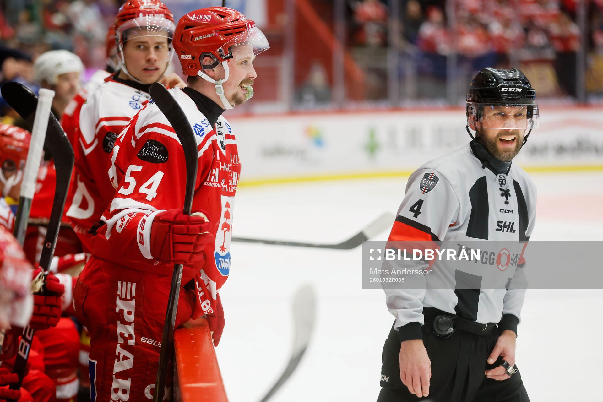 Timrås Jonathan Dahlén och linjedomare Philip Hanning