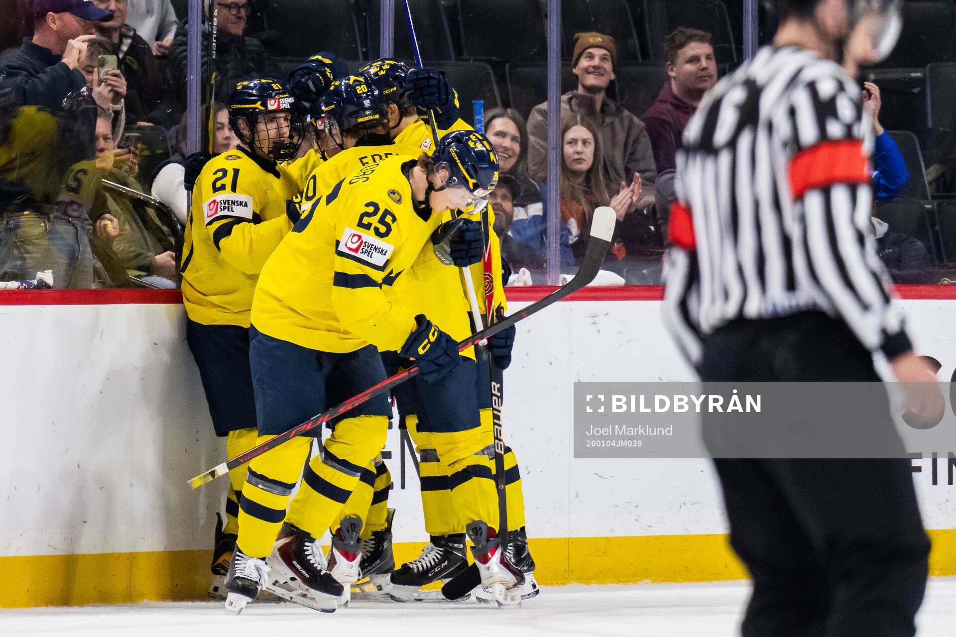 Eddie Genborg of Sweden celebrate with teammates