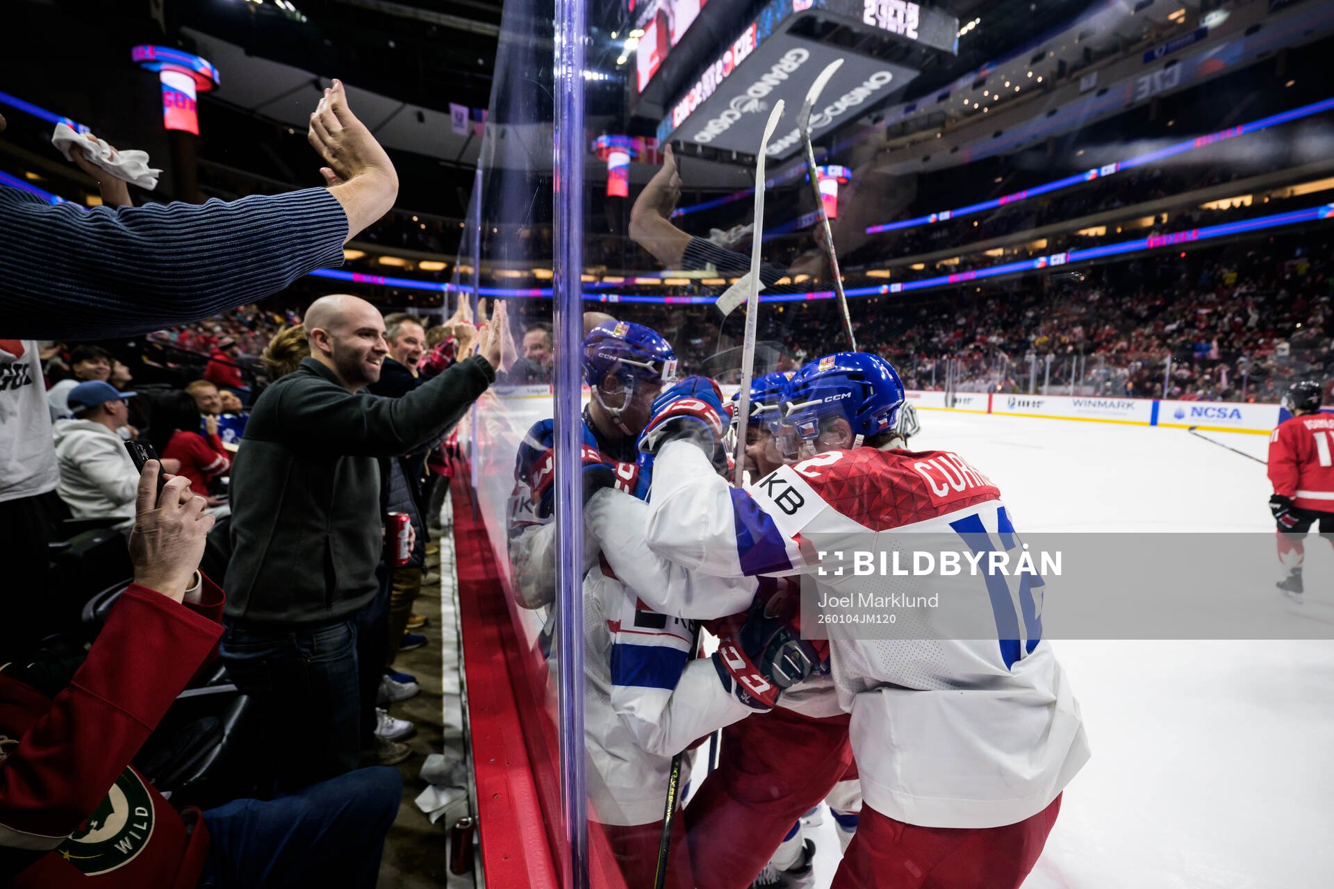 Adam Benak of Czech Republic celebrates with teammates
