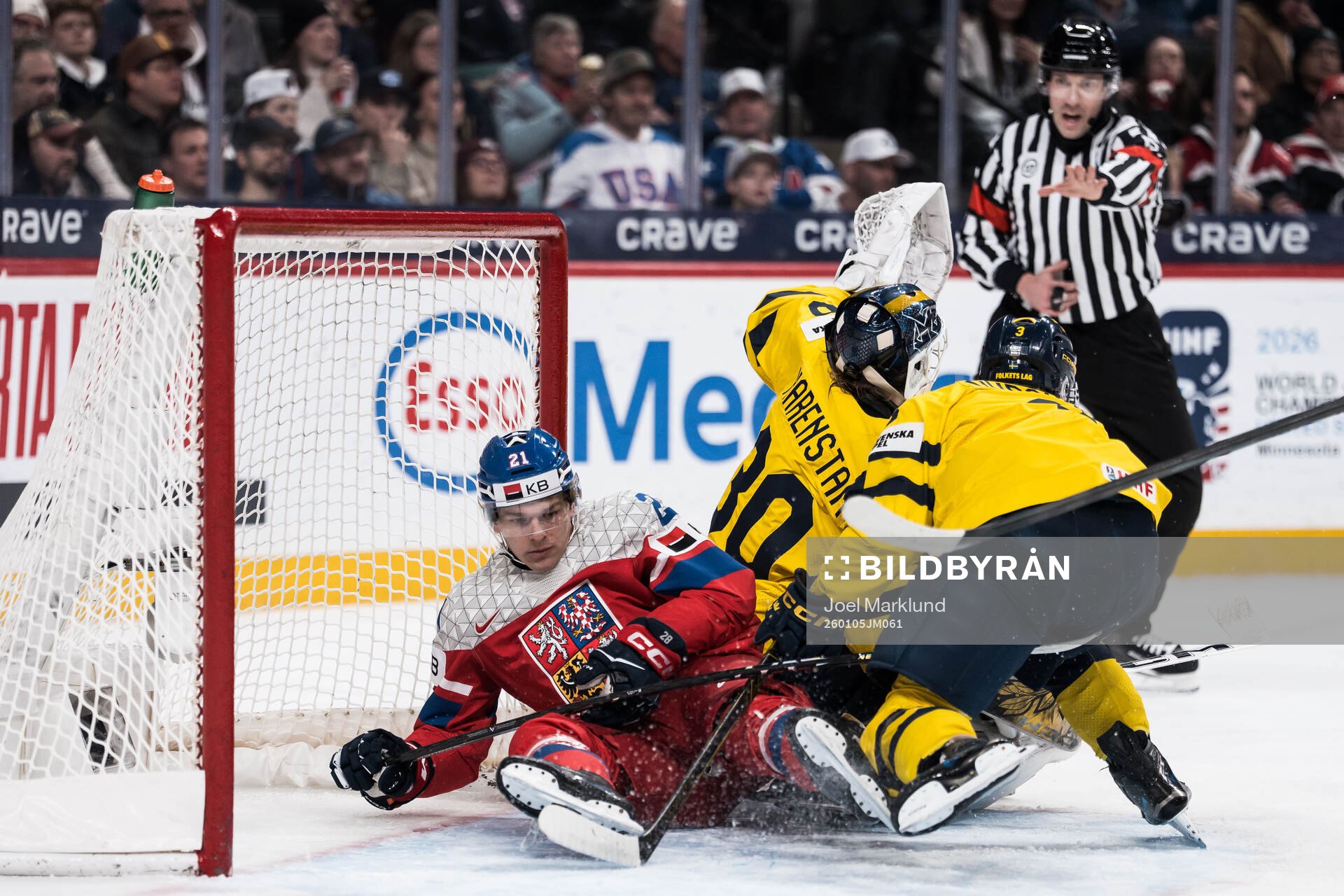 Jiri Klima of Czech Republic and goaltender Love Härenstam