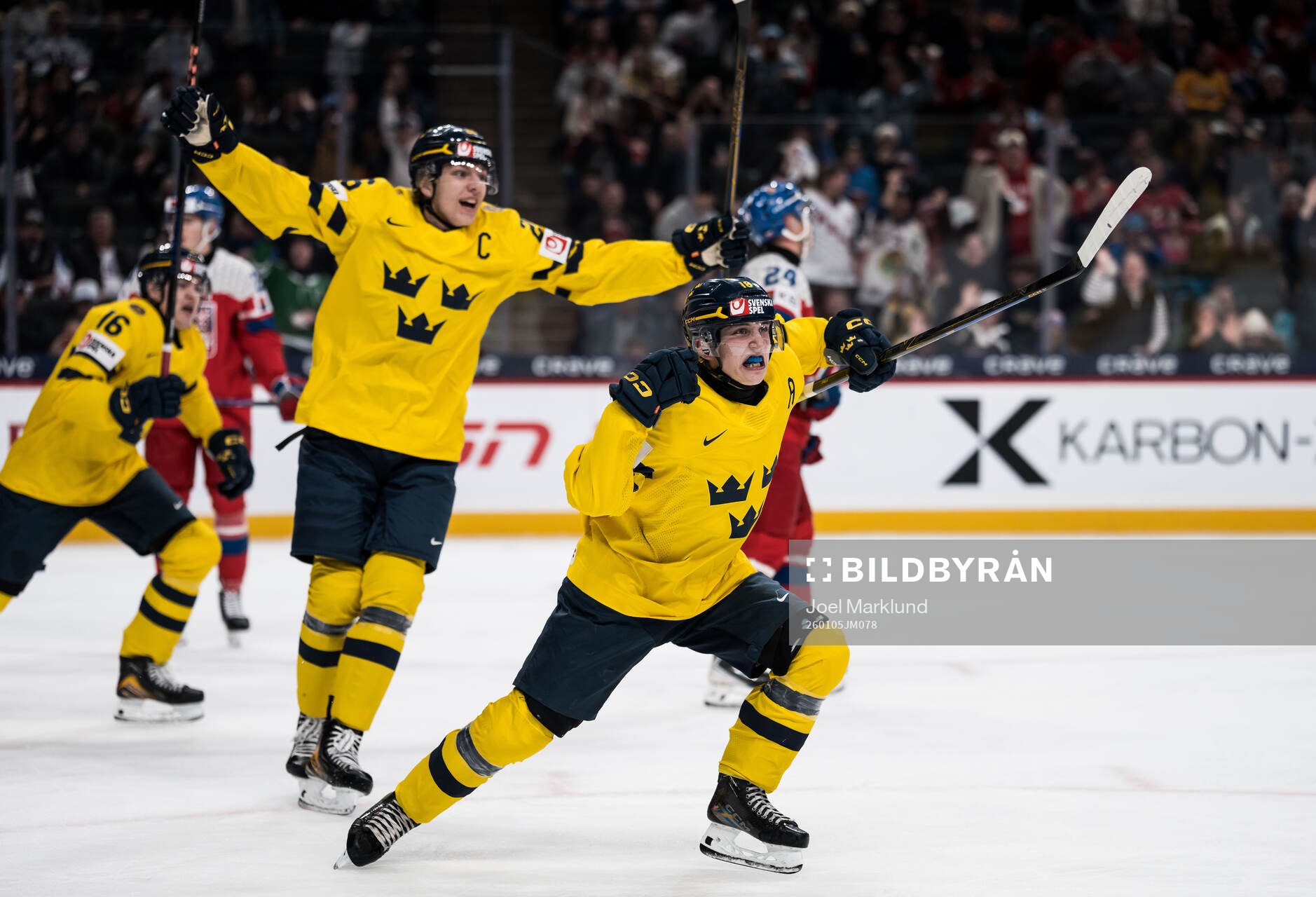 Jack Berglund and Victor Eklund of Sweden celebrate