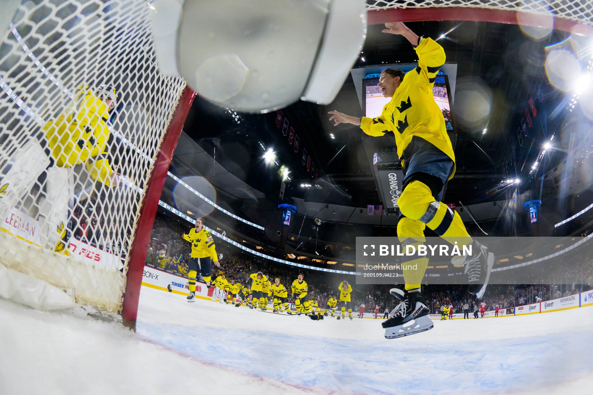 Sascha Boumedienne of Sweden celebrates with teammates