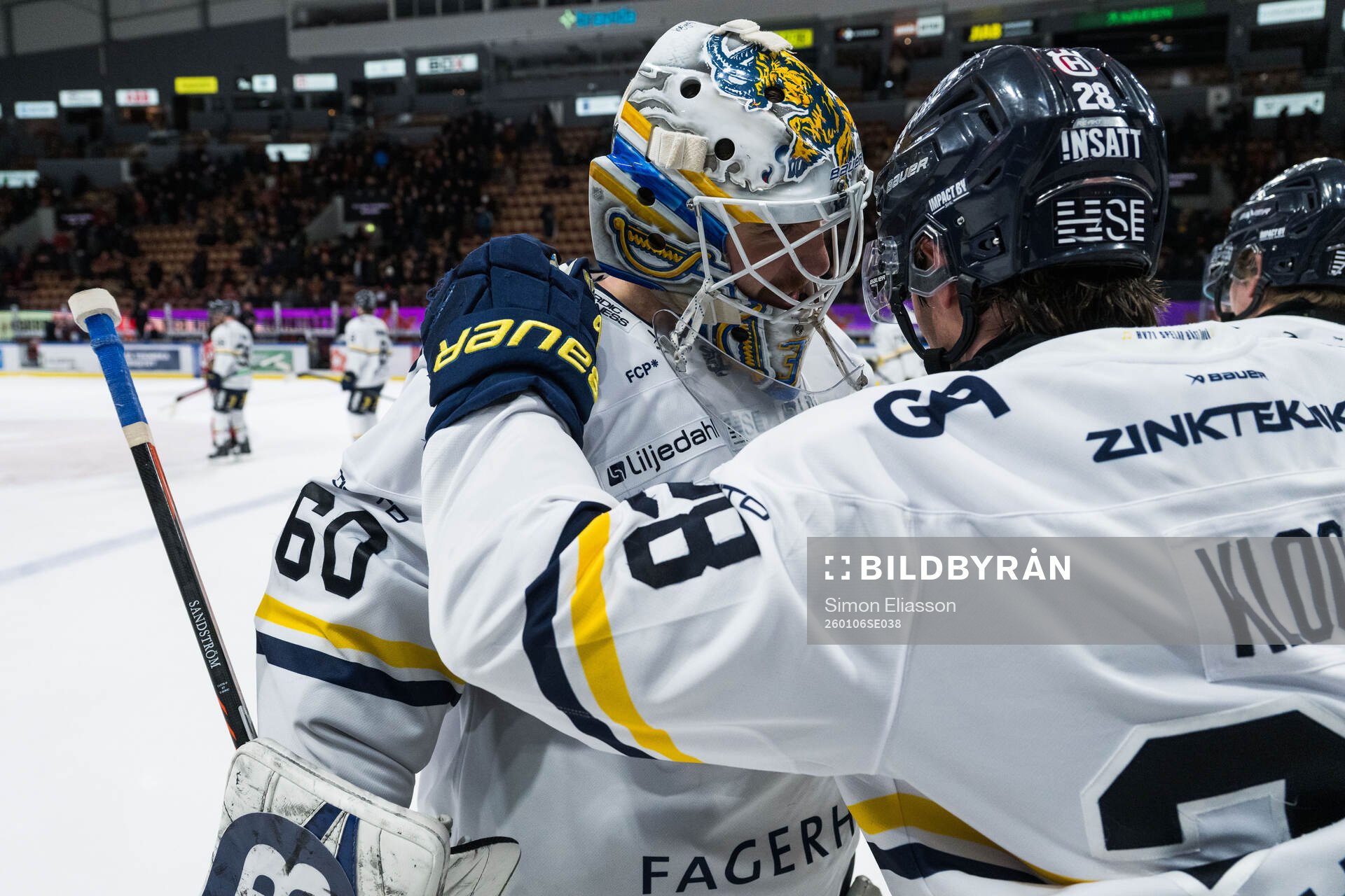HV71s målvakt Felix Sandström och Justin Glenn Kloos