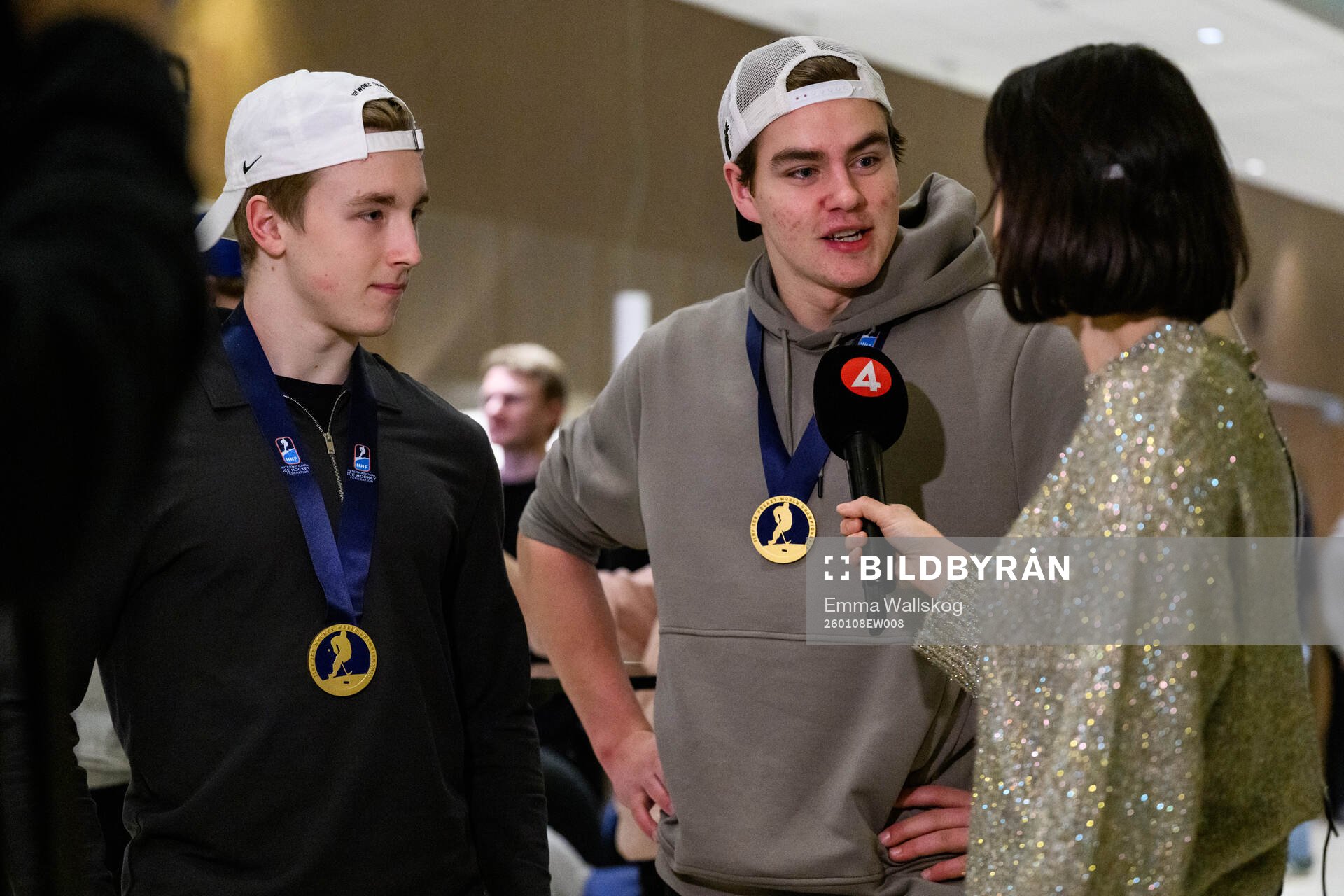 Viggo Björck and Anton Frondell of Sweden speak to media