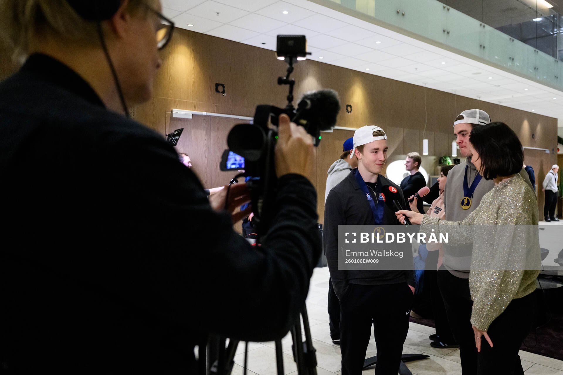 Viggo Björck and Anton Frondell of Sweden speak to media