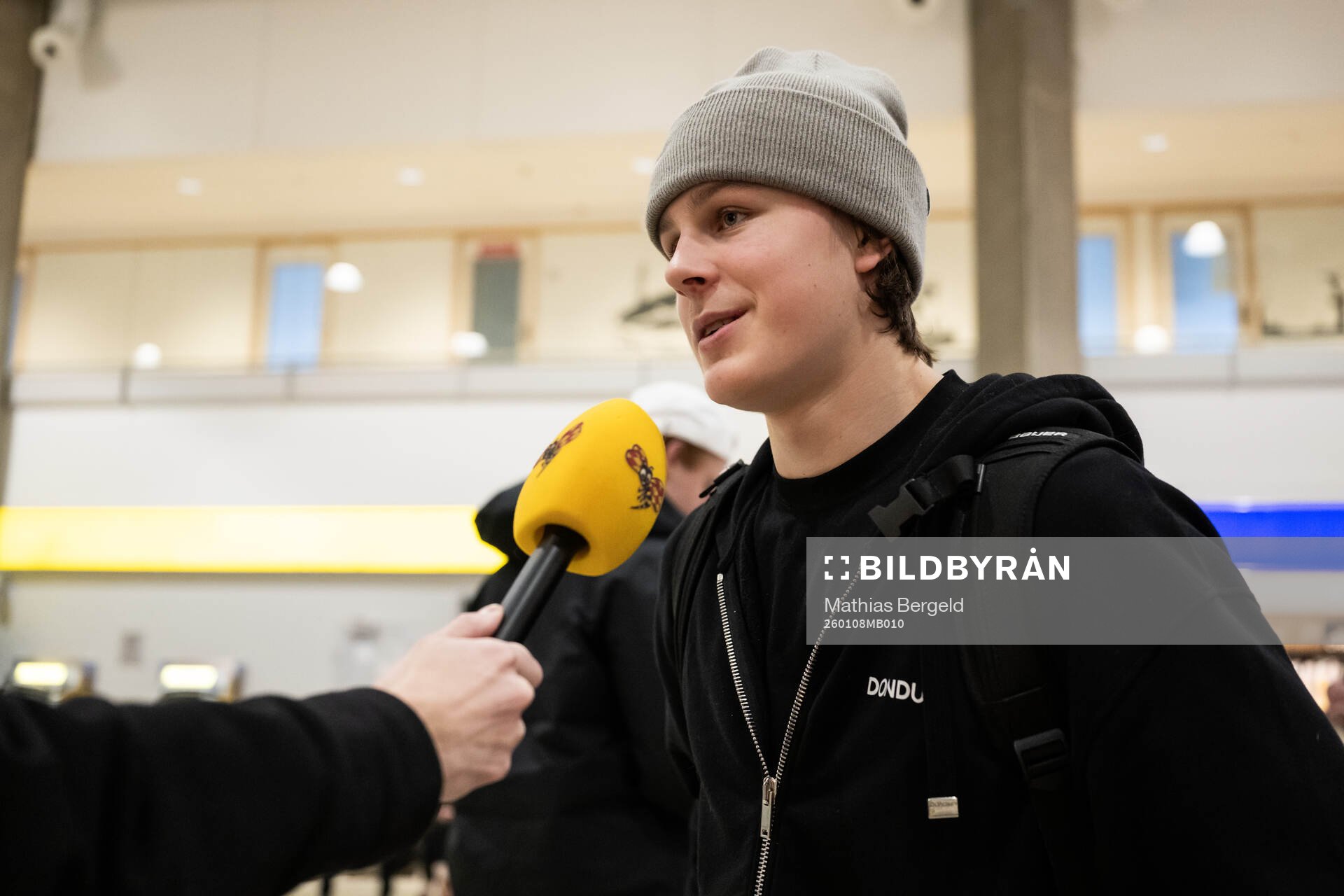 Ivar Stenberg of Sweden is interviewed as he arrives at