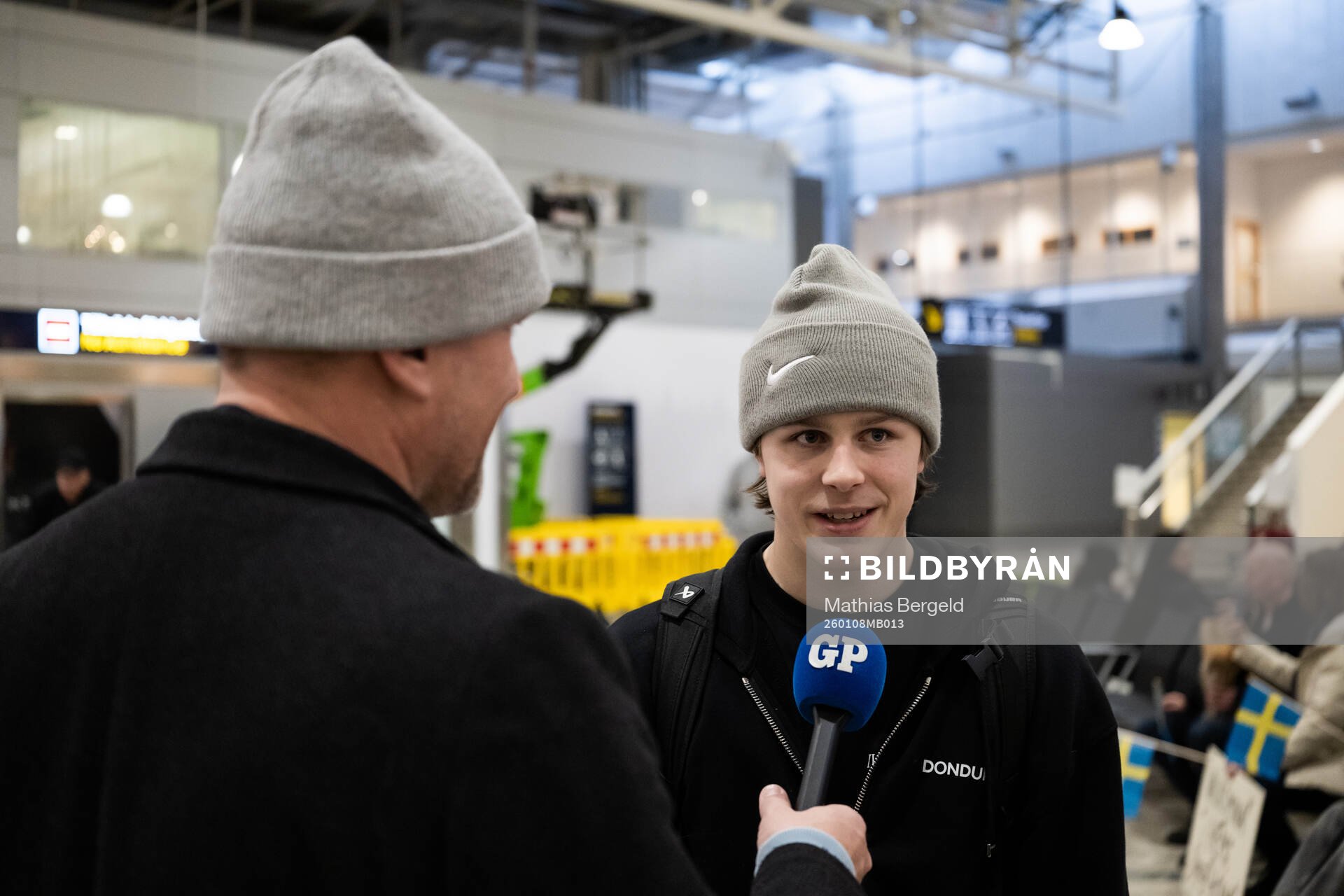 Ivar Stenberg of Sweden is interviewed as he arrives at