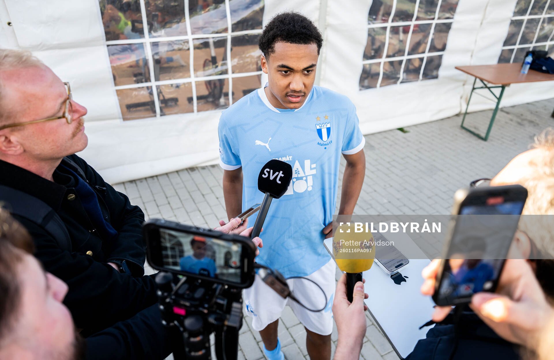 Theodor Lundbergh of Malmö FF is being interviewed
