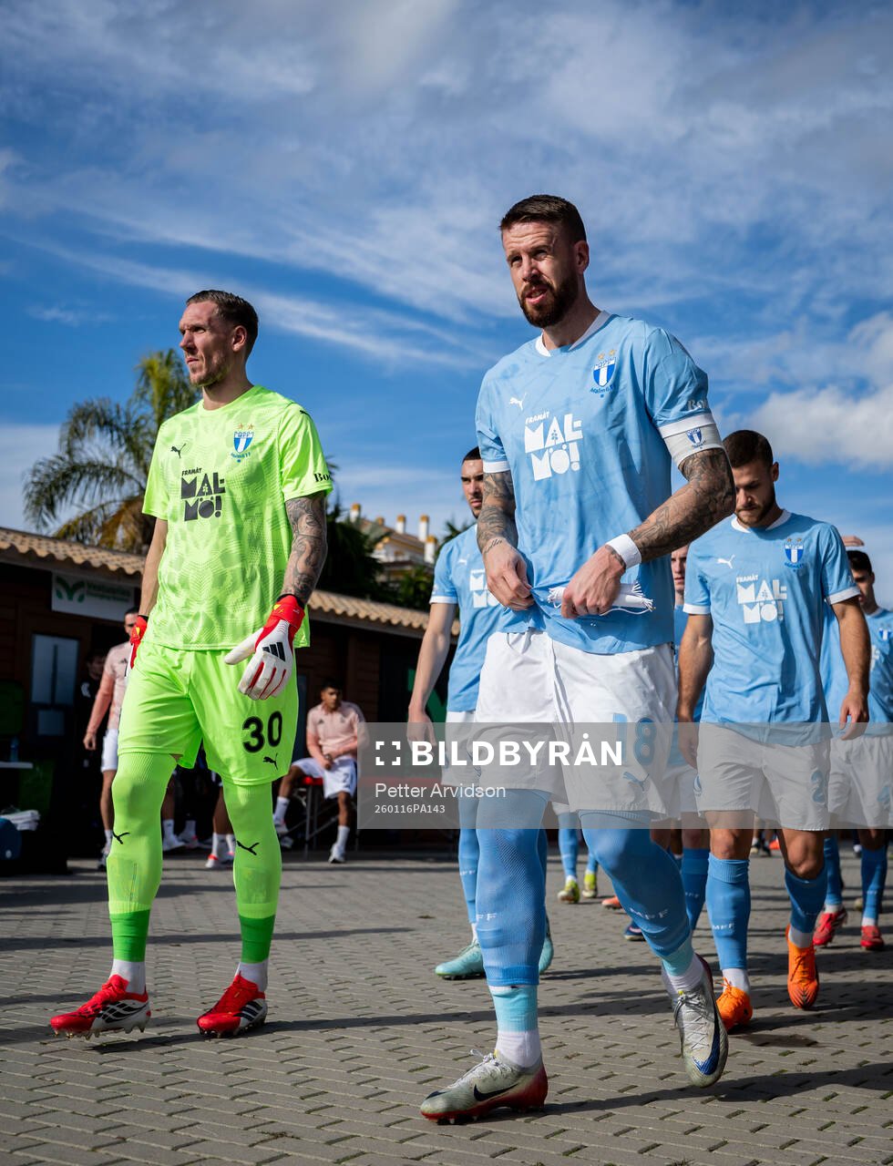 Goalkeeper Robin Olsen and Pontus Jansson of Malmö FF