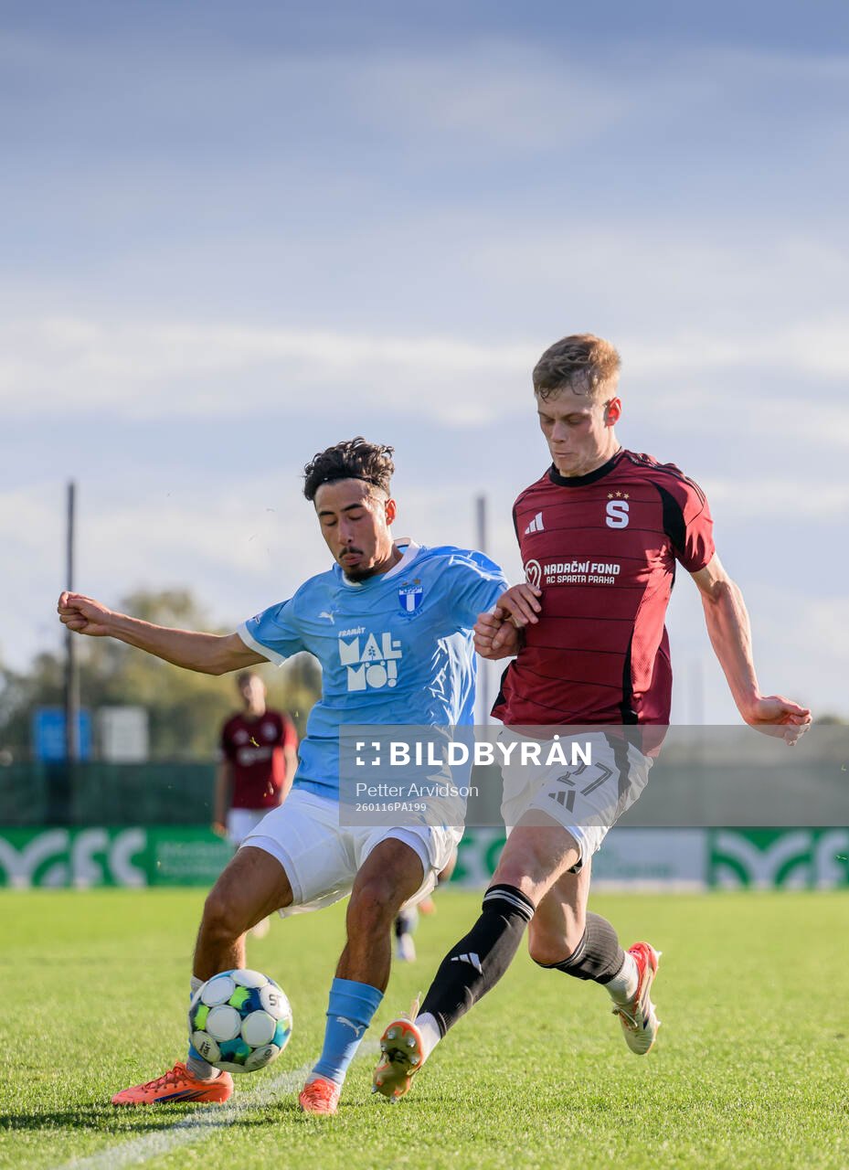 Adrian Skogmar of Malmö FF and Filip Panak of Sparta Prag