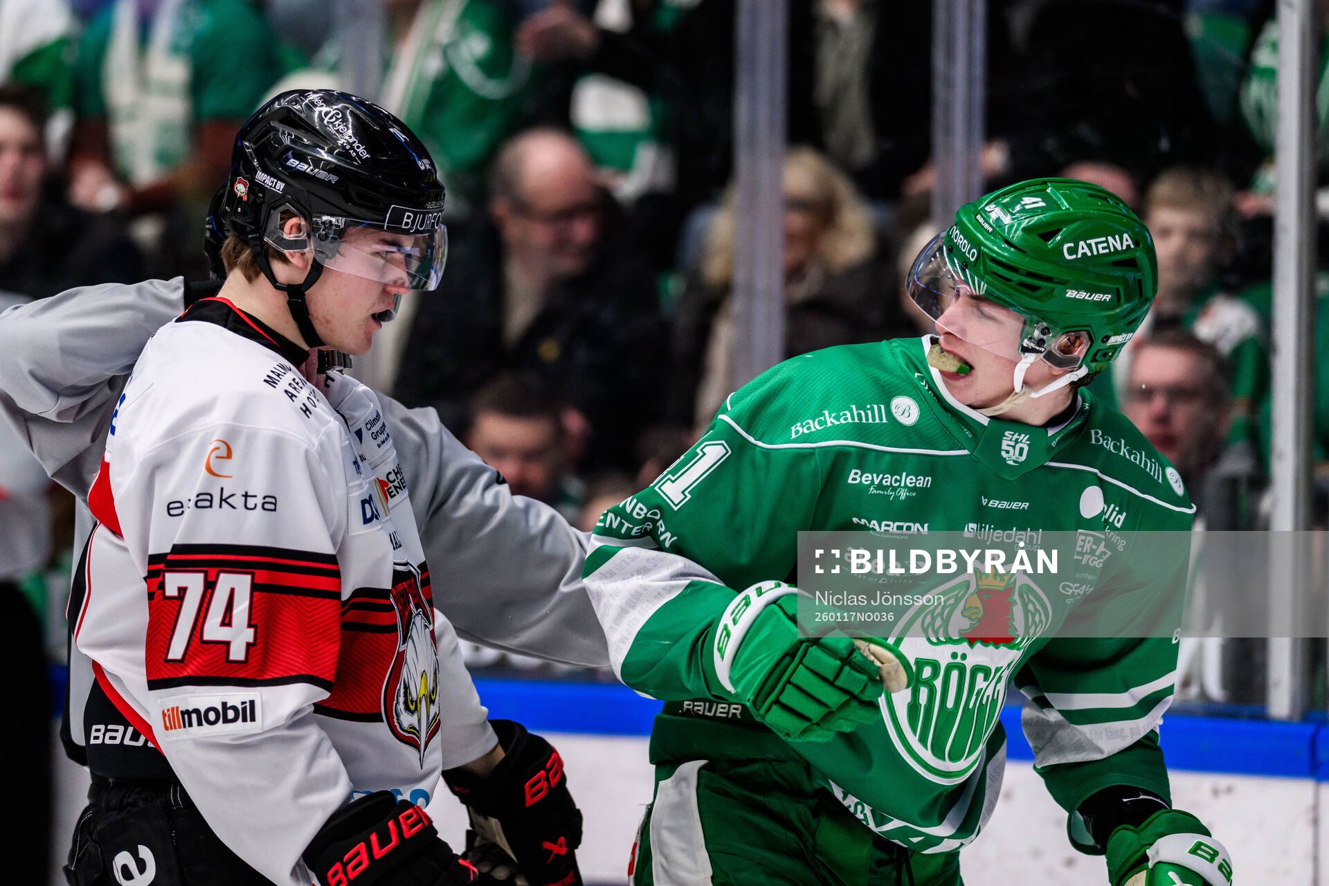 Malmö Redhawks Felix Carell och Rögles Simon Zether