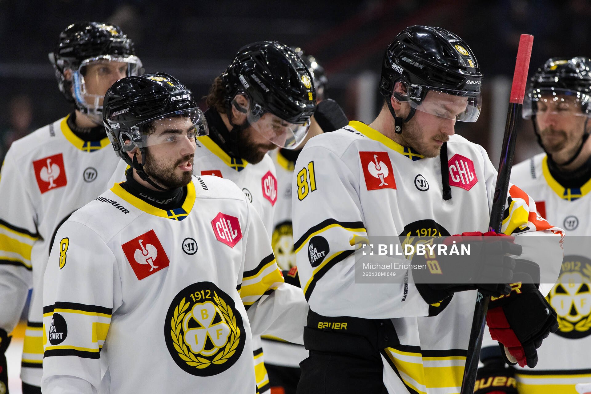 Bobby Trivigno and Kieffer Bellows of Brynäs look dejected