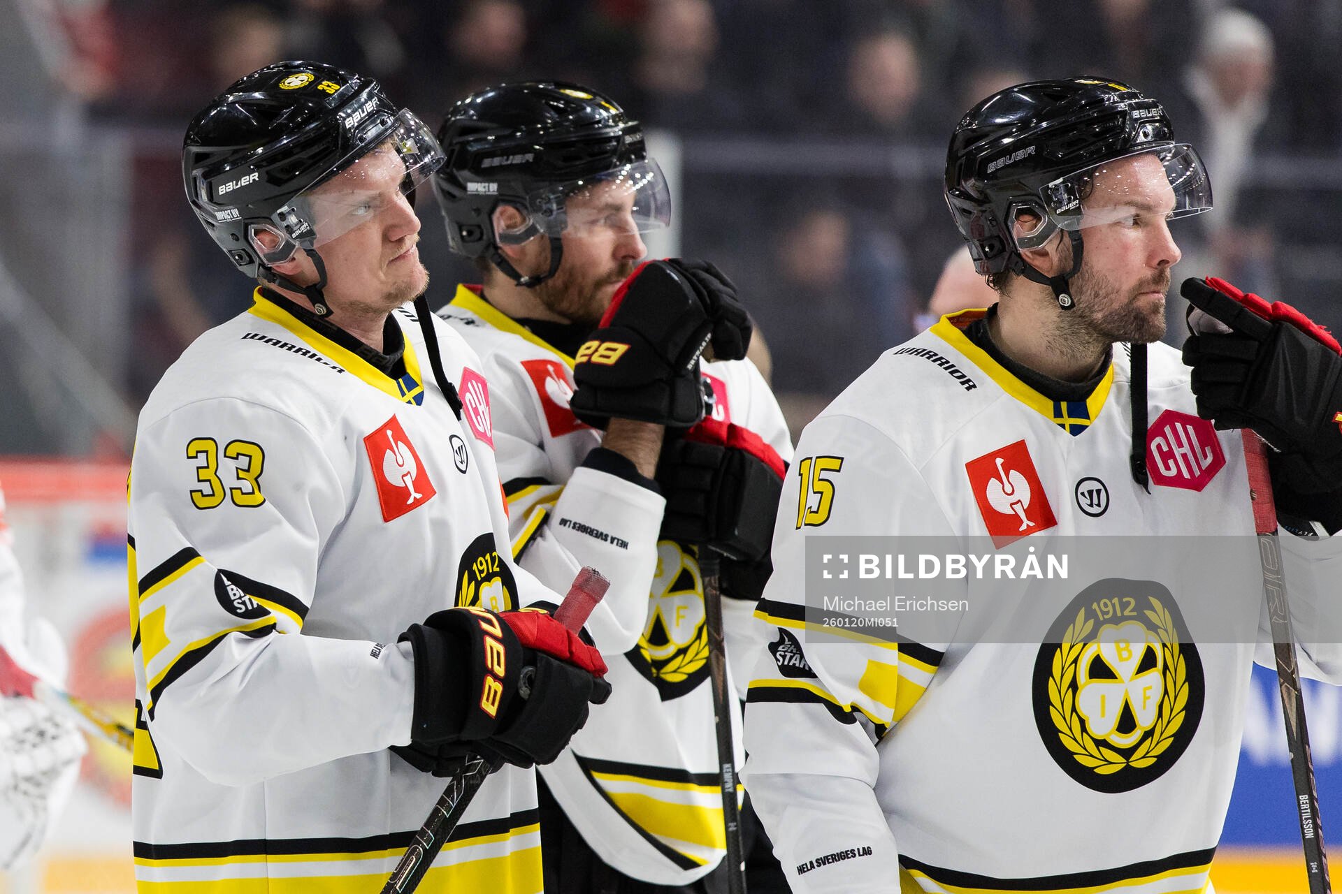 Jakob Silfverberg and Simon Bertilsson of Brynäs looks