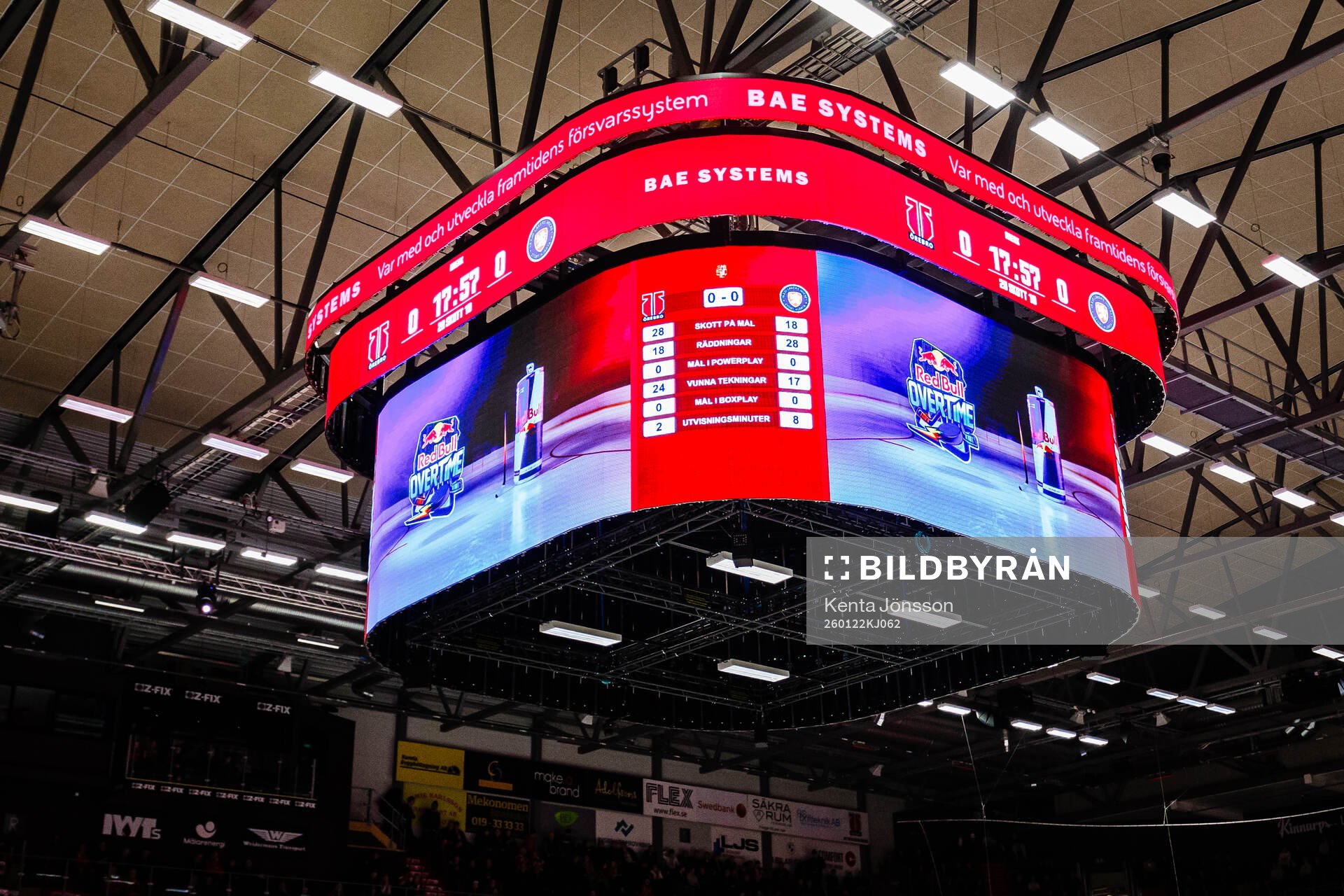 Mediakuben i Behrn Arena med texten Red Bull Overtime